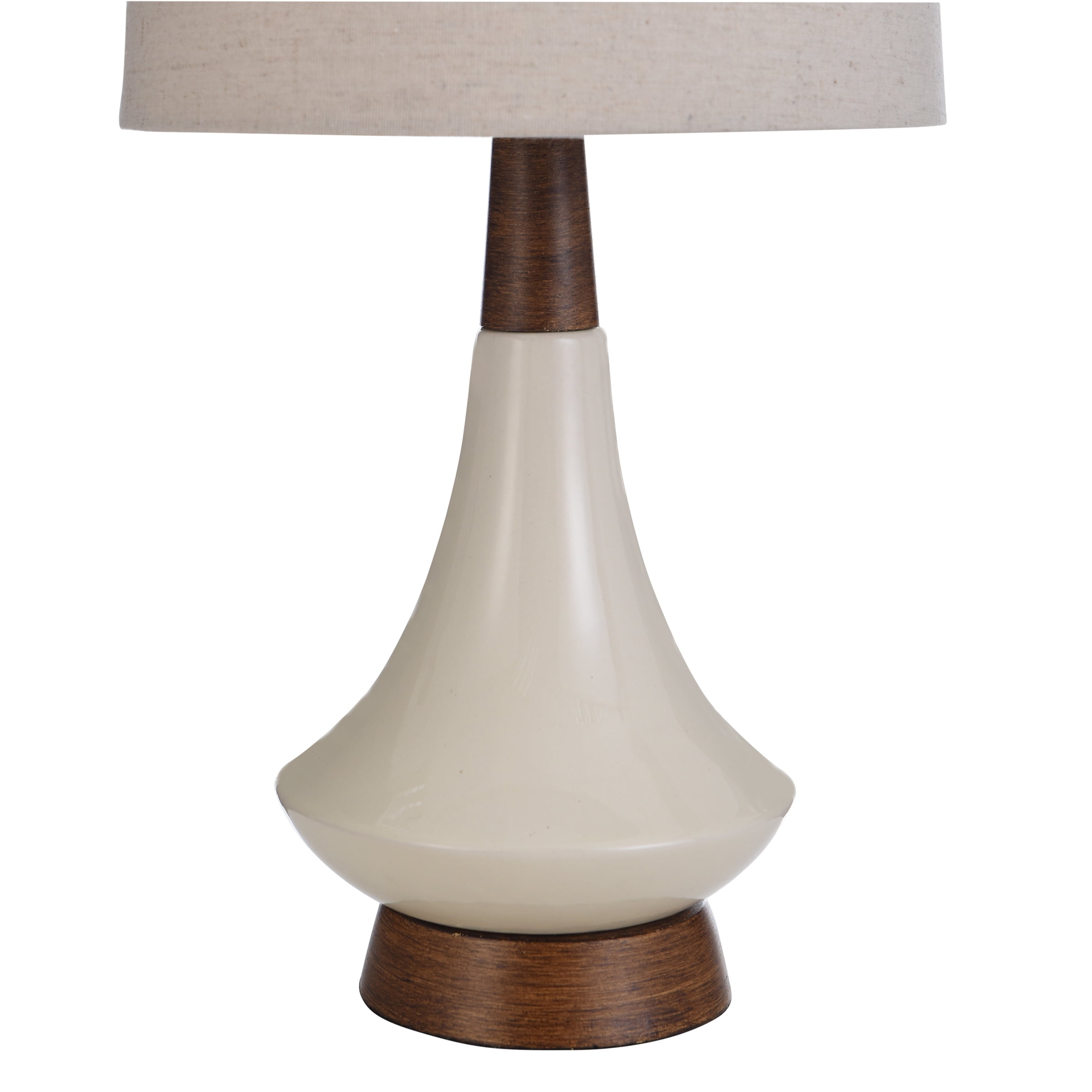 Poly Resin & Ceramic Table Lamp - Faux Wood, Cream Finish - White Hardback Styrene Shade - Image 7