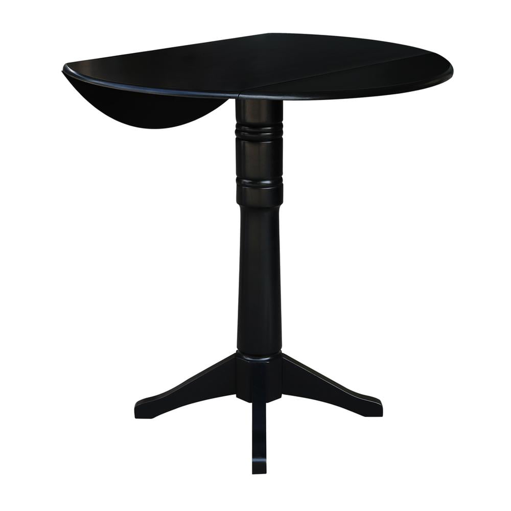 42" Round Solid Wood Black Dual Drop Leaf Pedestal Table by International Concepts - Image 19