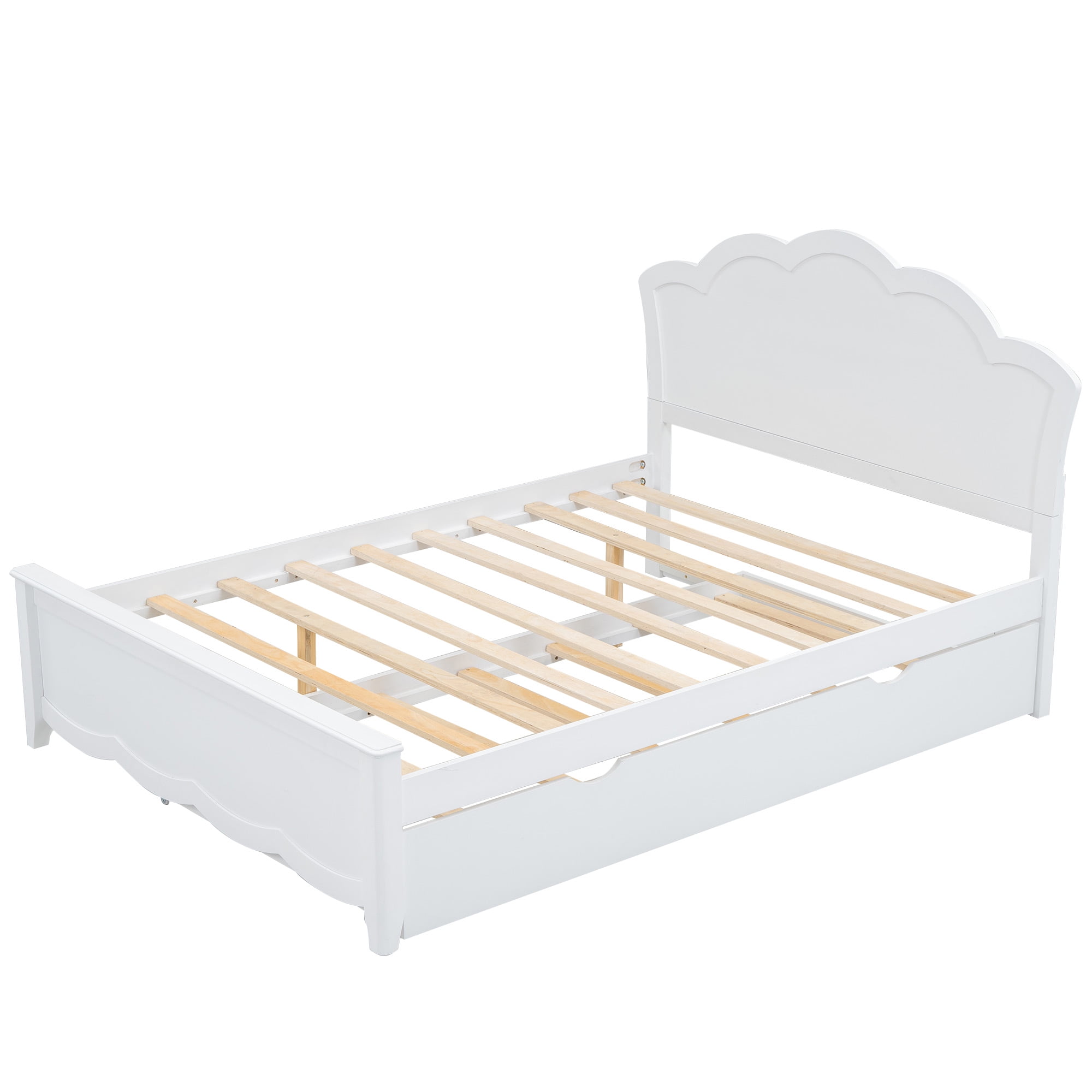 Euroco Wood Full Size Platform Bed,Heavy Duty Storage Bed with Trundle Bed for Kids and Adults,White - Image 4