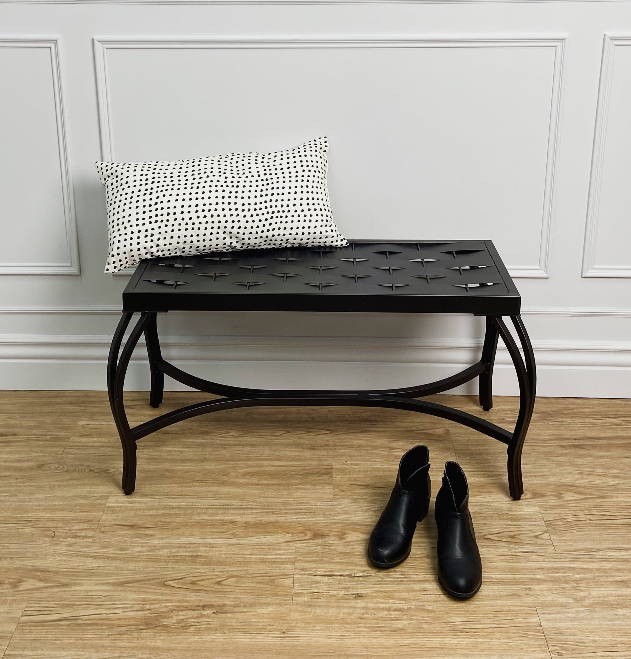 Mango Steam Free Standing Patio Garden Weave Bench, Metal Charcoal Black - Image 7