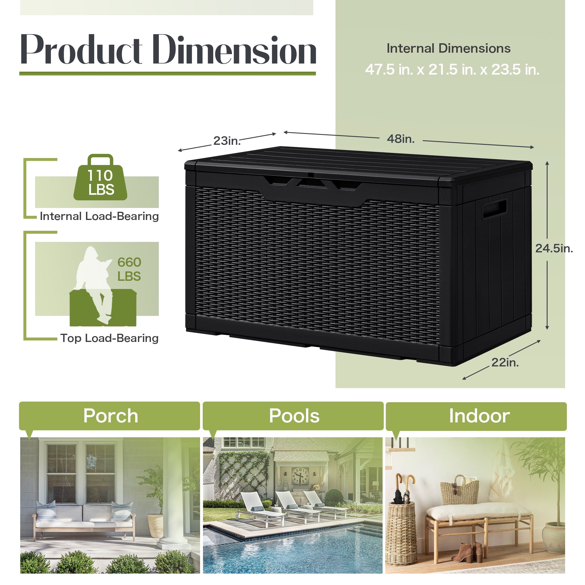 Vineego 100 Gallon All-Weather Resin Deck Box,Indoor Outdoor Lockable Storage Container, Black - Image 3