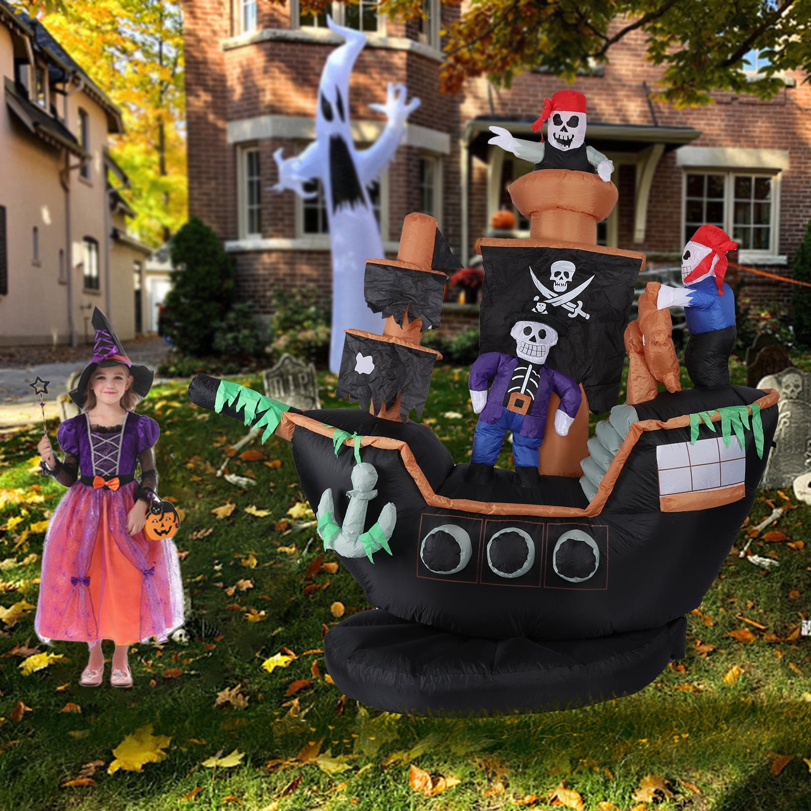 7 FT Halloween Inflatable Skeletons Ghosts on Pirate Ship Lights Decor Outdoor Indoor Holiday Decorations, Blow up Lighted Yard Decor, Giant Lawn Inflatables Home Family Outside Decor - Image 7