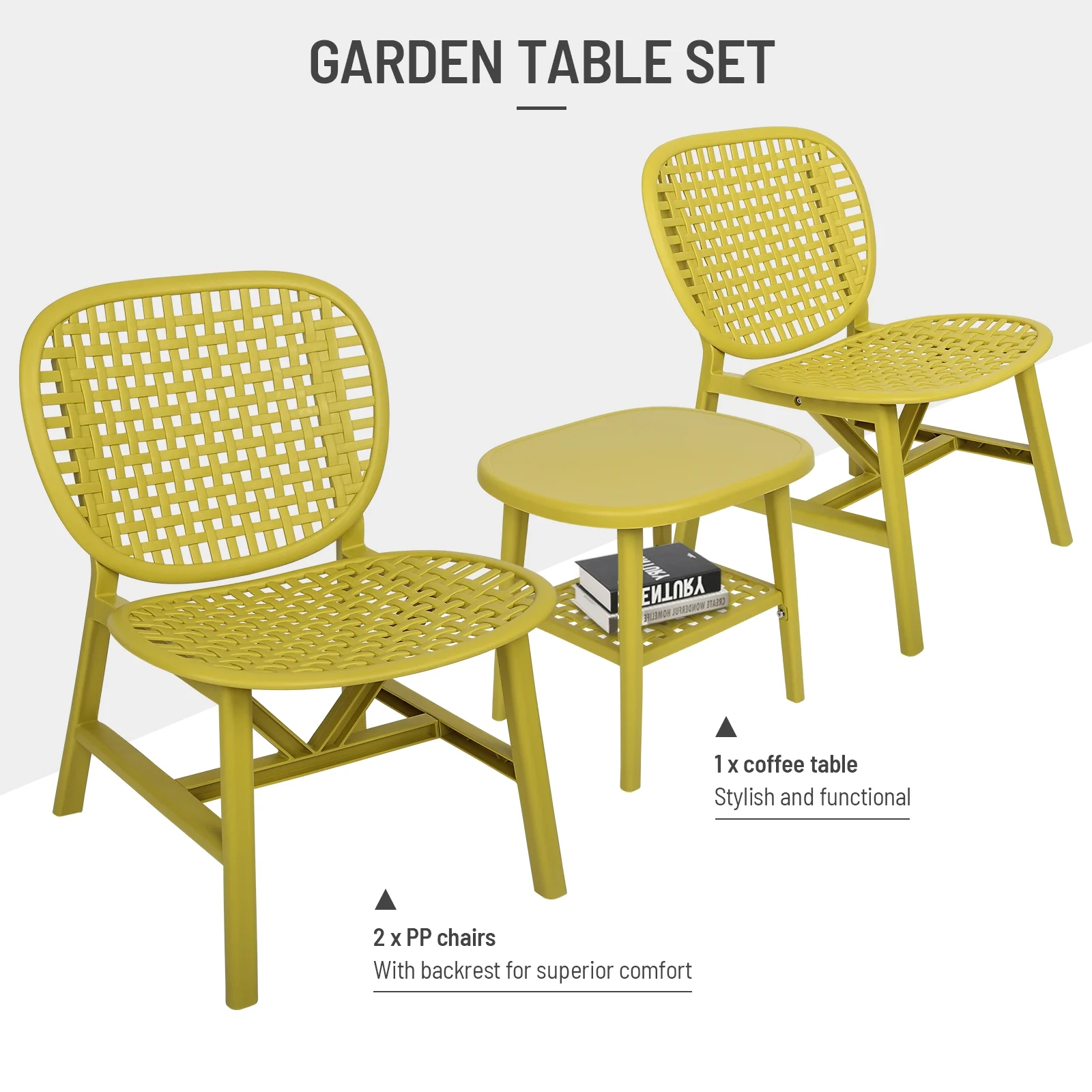 Aukfa 3 Pieces Outdoor Bistro Set - 3 Pieces Patio Conversation Set for Balcony Garden - Yellow - Image 6