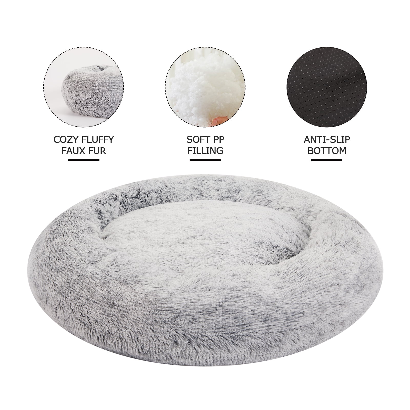 Bedfolks Calming Donut Dog Cuddler Bed, 36" Round Plush Pet Bed for Large Dogs, Dark Grey - Image 3