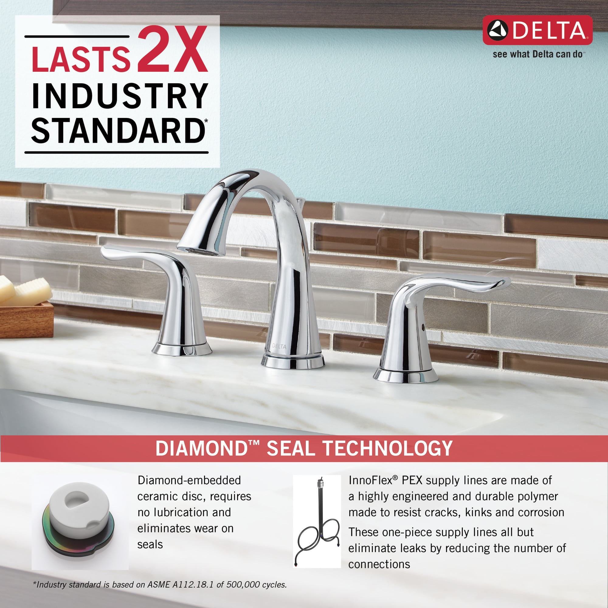 Delta Lahara Two Handle 8 in. Widespread Lavatory Faucet in Chrome 3538-MPU-DST - Image 3