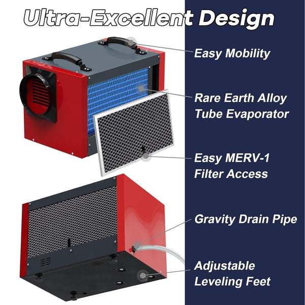 Abestorm 120Pint Crawlspace Dehumidifier Home Commercial Dehumidifiers SN55-Red - Image 3