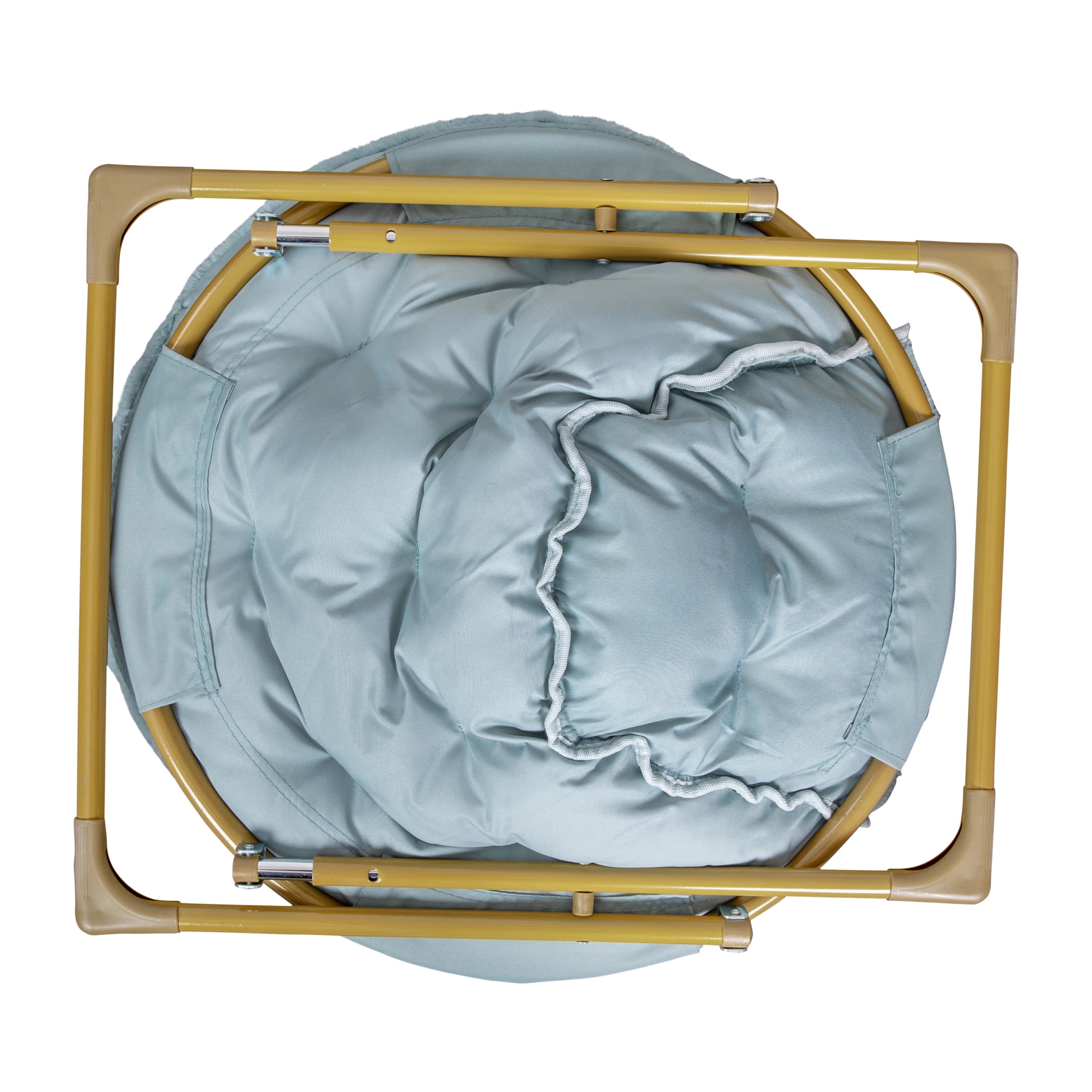 Flash Furniture Gwen 38" Oversize Adult Folding Faux Fur Saucer Moon Chair for Dorms, Aqua/Gold - Image 2