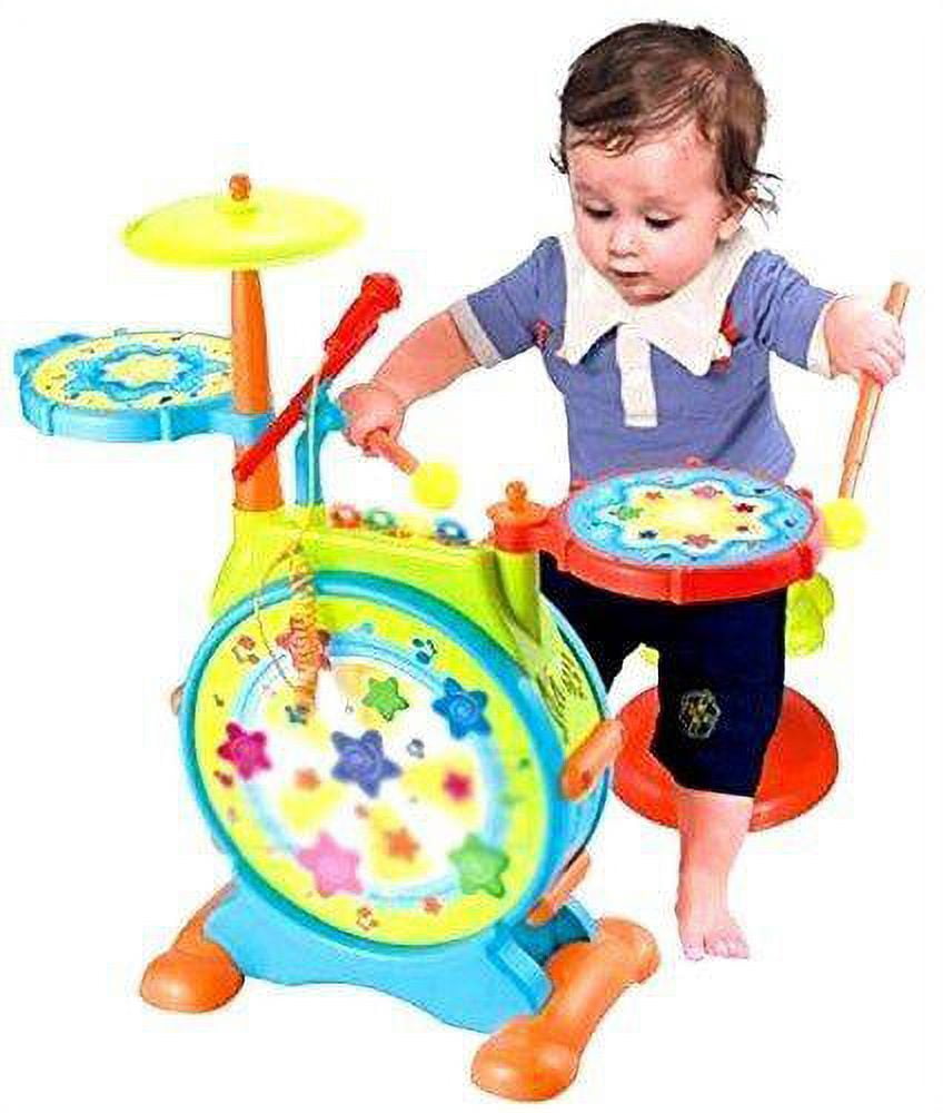 Play Baby Musical Big Toy Kids Drum Set With Adjustable Mic And Seat - Many Functions And Activities For Hours Of Play - Pretend To Be A Real Drummer With Drumsticks, Pedals, And Bass Drum - Image 3