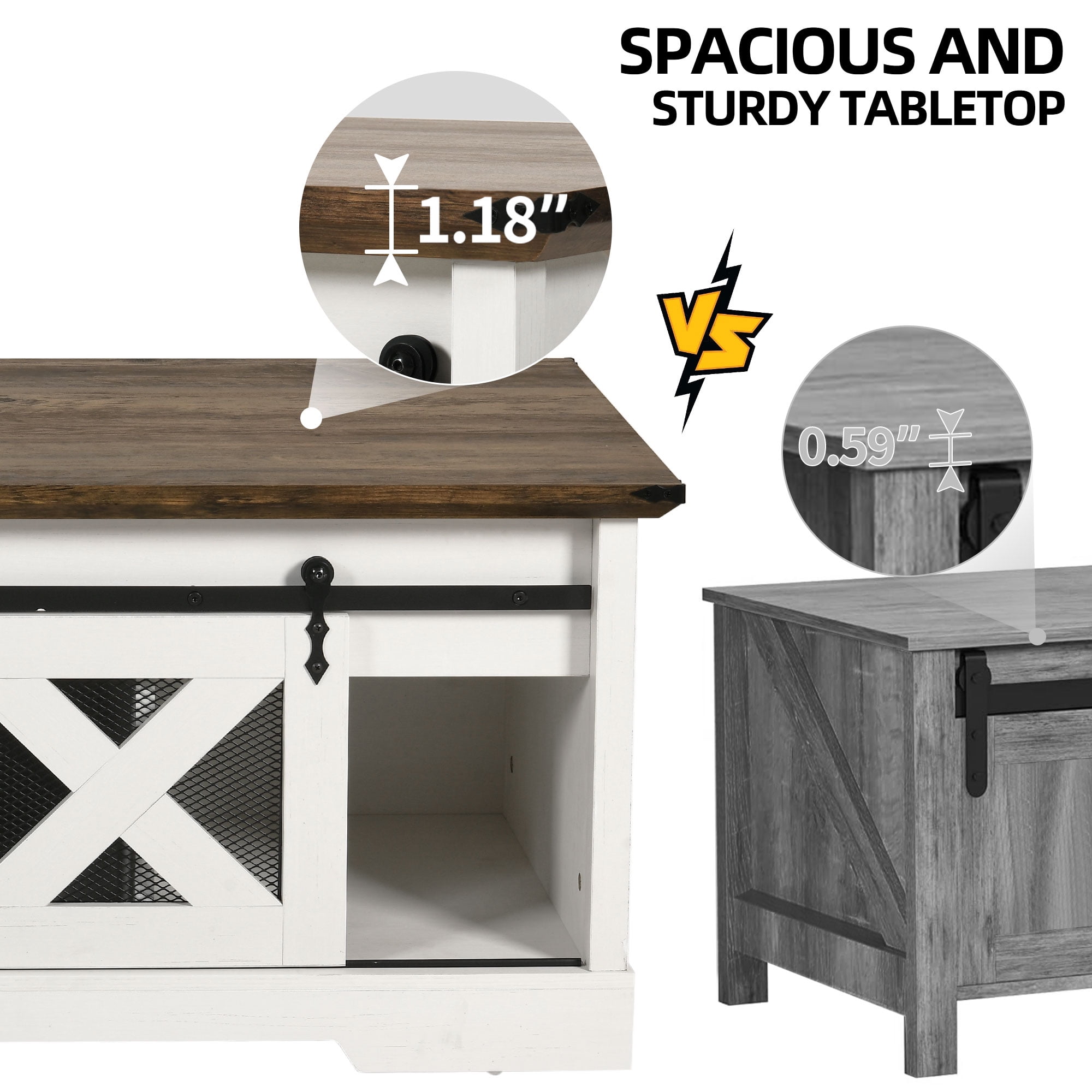 Dextrus Farmhouse Lift Top Coffee Table with Storage & Sliding Door, Rustic Center Table for Living Room, White and Brown - Image 4