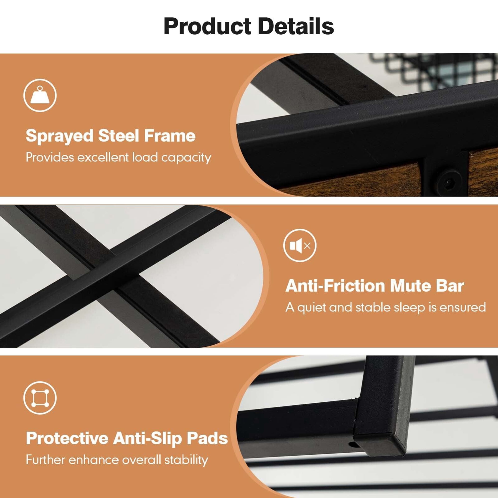 Gymax Queen Industrial Metal Platform Bed Frame with 4 Drawers Wooden Footboard - Image 8