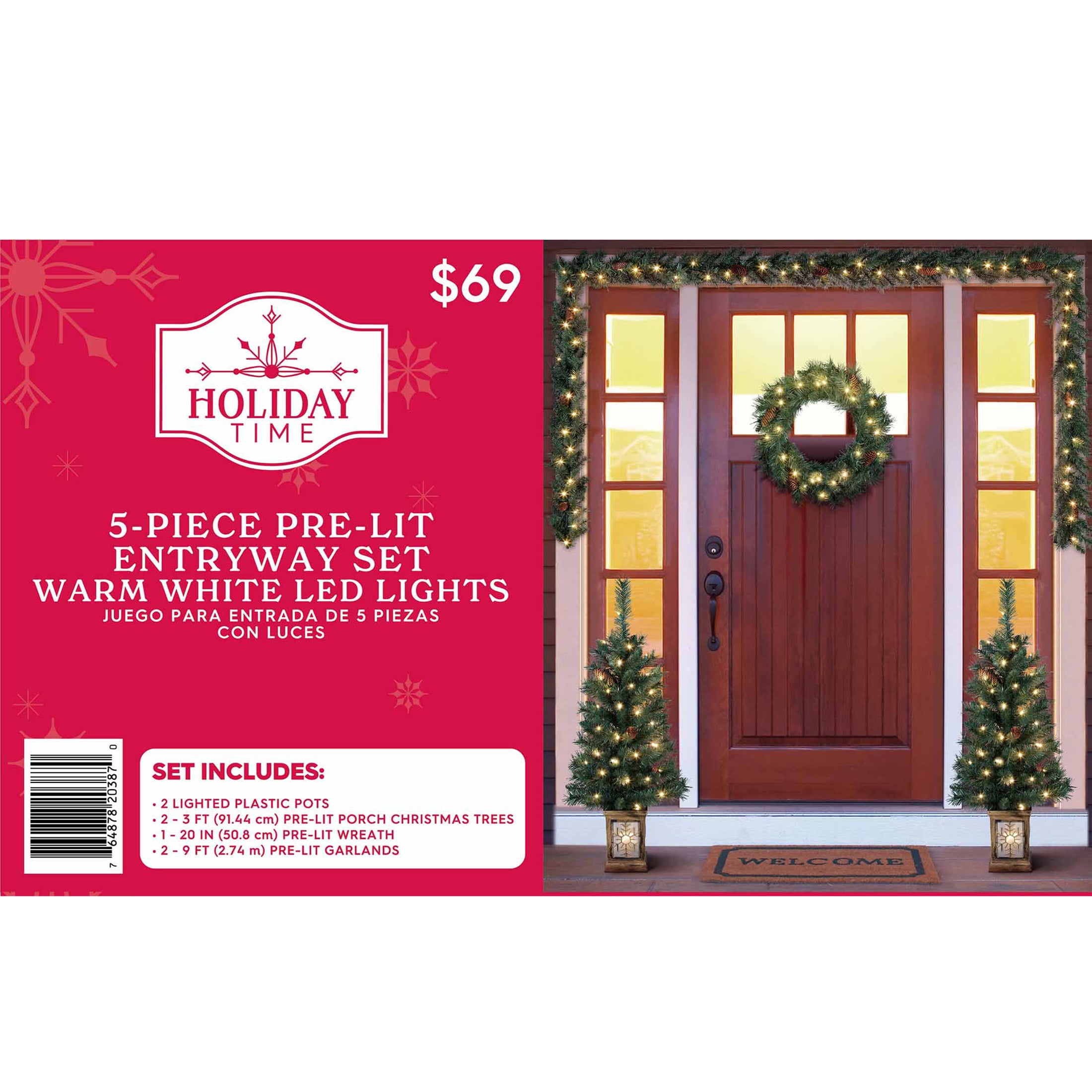 5-Piece Prelit Artificial Christmas Tree Entryway Set with Warm White LED Lights, by Holiday Time - Image 14