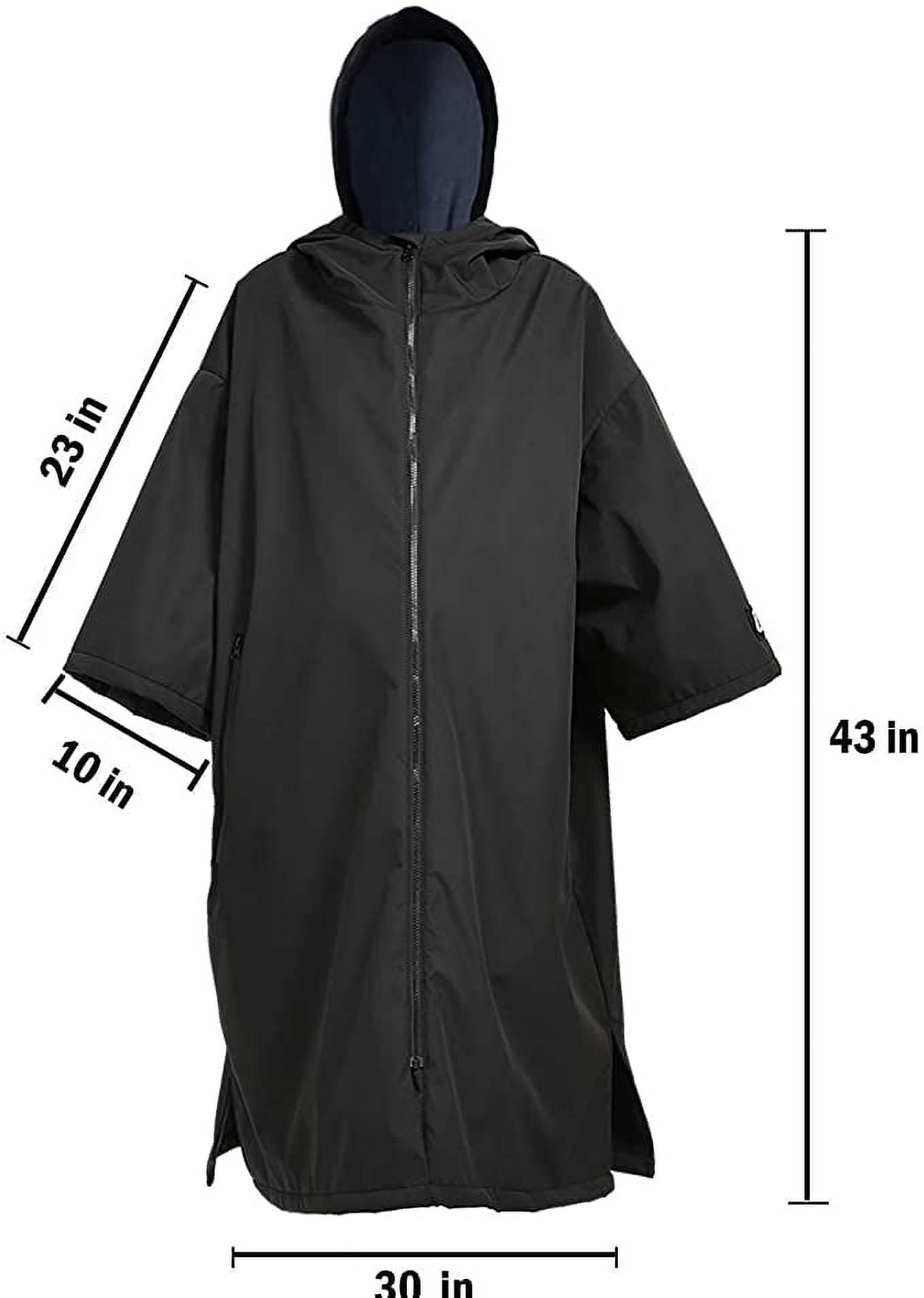 Oksun Waterproof Changing Robe,Windproof Oversized Surf Poncho Hooded Warm Fleece Lining Coat Black - Image 2