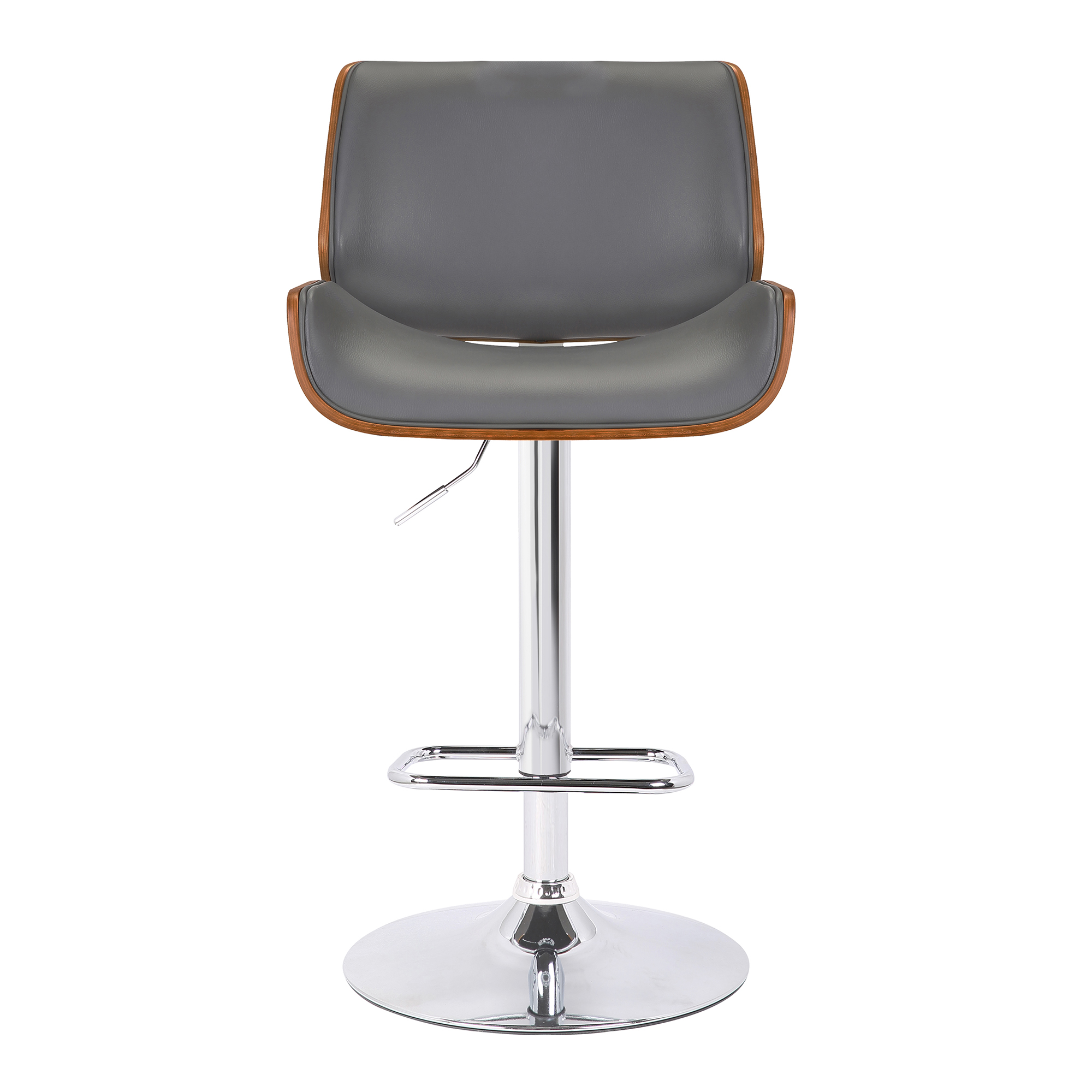 London Gray Faux Leather Adjustable Height Swivel Walnut Wood and Chrome Bar Stool - Image 8