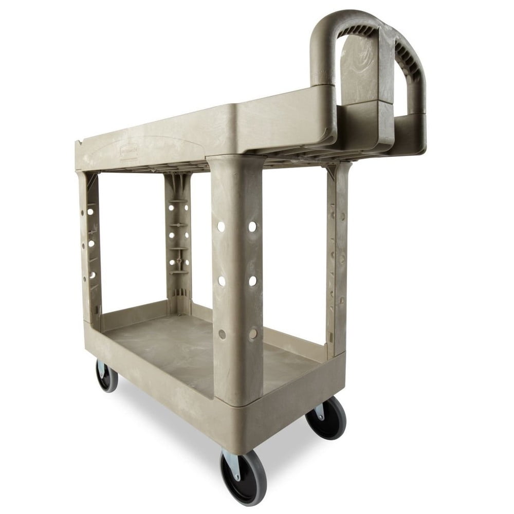 Rubbermaid Commercial Heavy-Duty 2-Shelf 500 lbs. Cap. Utility Cart, 17.13 x 38.5 x 38.88 - Beige - Image 4