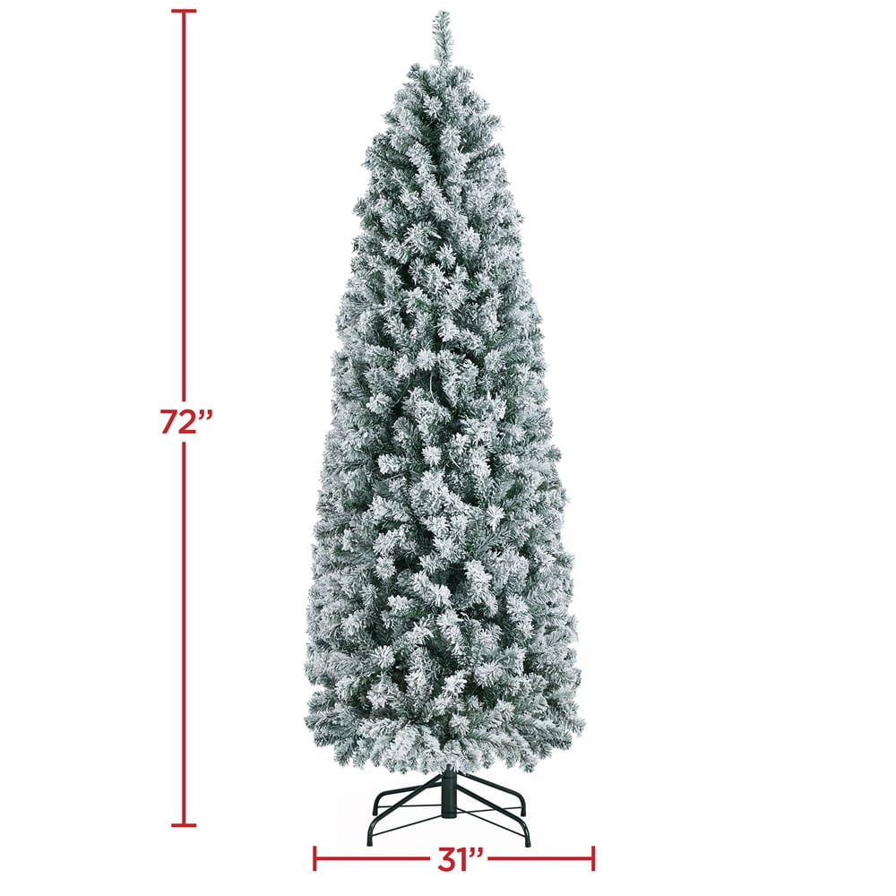 Renwick 6ft Prelit Flocked Pencil Christmas Tree with Foldable Stand, Green - Image 4