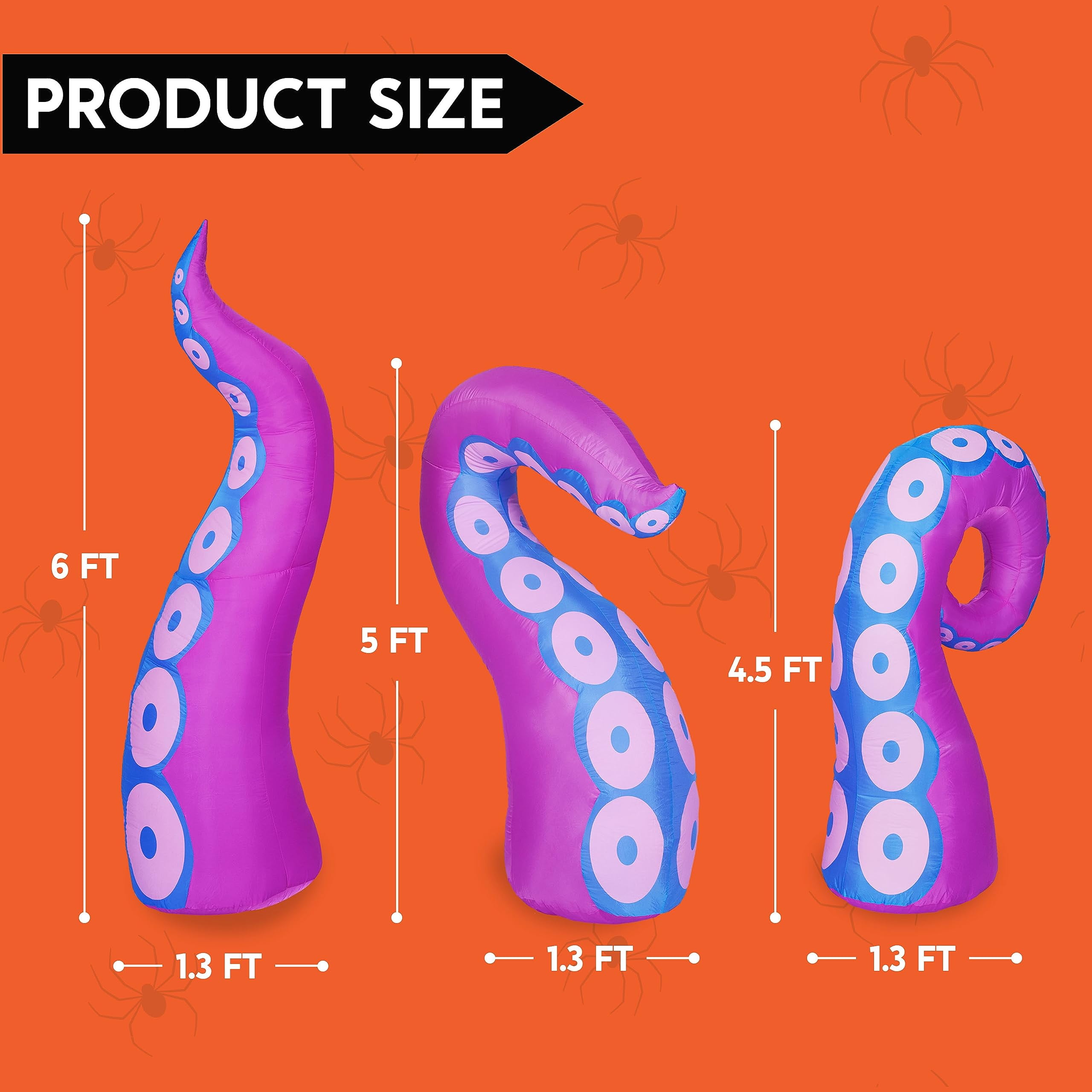Joyfy Halloween Inflatable Octopus Tentacle Outdoor with Built-in LEDs,4.5,5,6 ft Window Inflatables Halloween Decorations Outdoor Blow Up Yard Lawn Decoration - Image 3