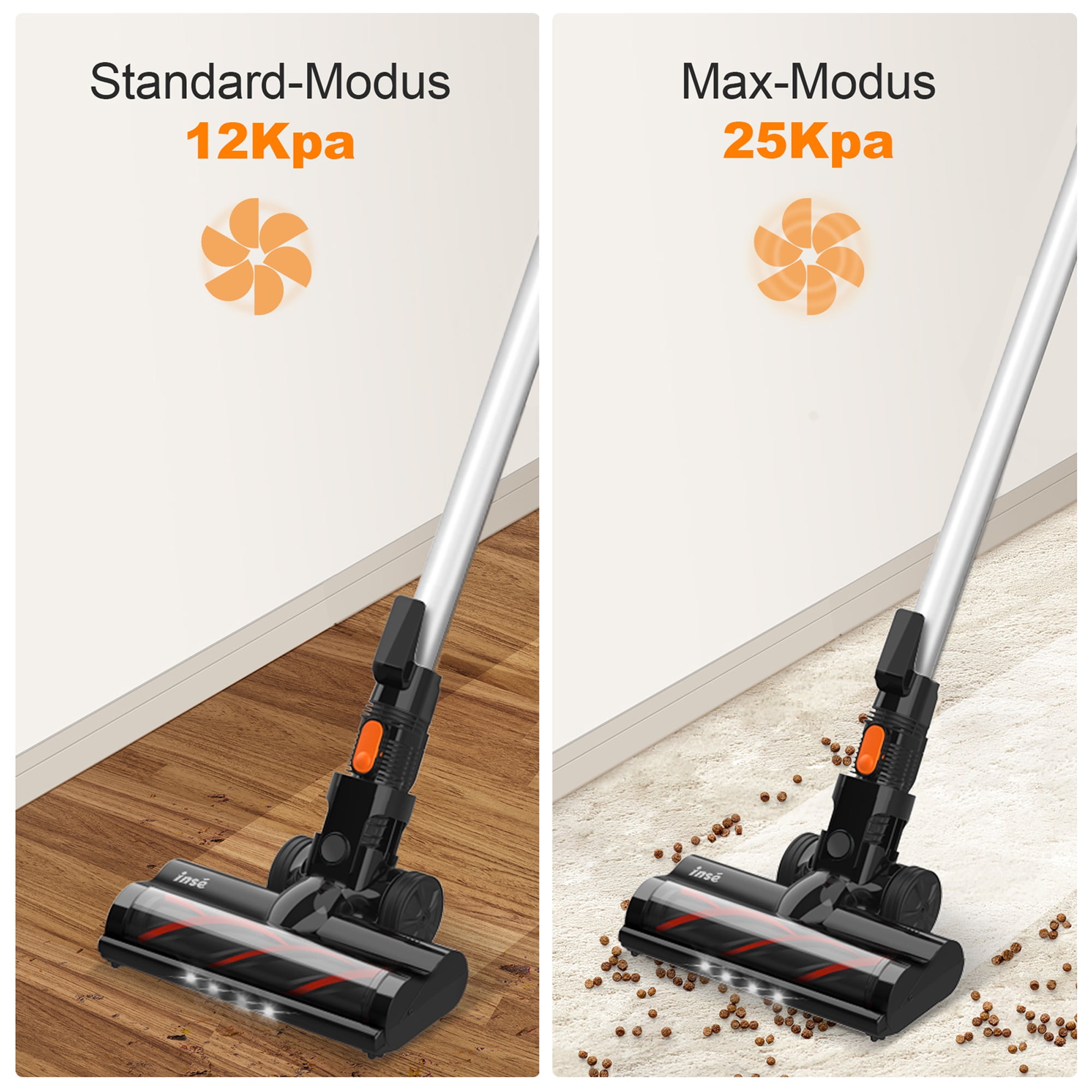 INSE Cordless Vacuum Cleaner,25Kpa Powerful Stick Vacuum,6-in-1 Rechargeable Vacuum with 2500mAh Battery Up to 45mins Runtime,300W Brushless Motor Cordless Vacuum for Pet Hair Hard Floor Carpet - Image 4