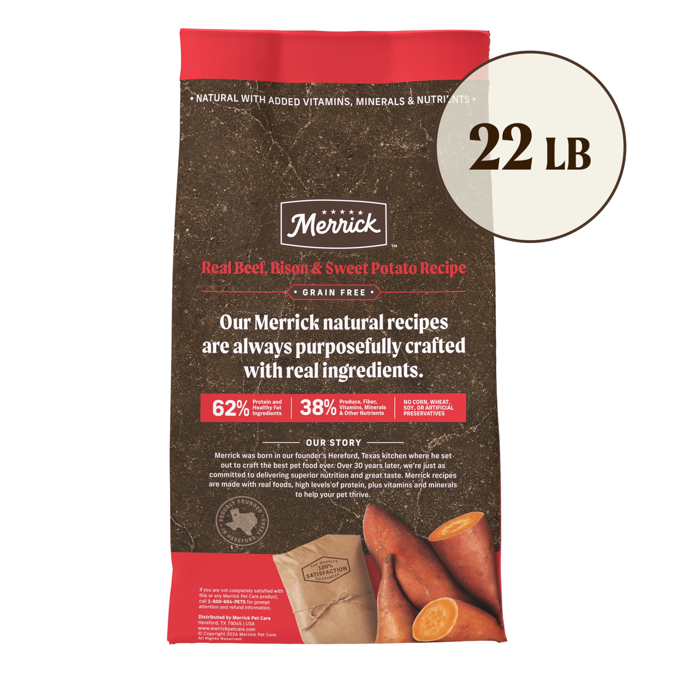 Merrick Grain-Free Dry Dog Food for Adults, High Protein Real Bison, Beef & Sweet Potato, 22 lb Bag - Image 6