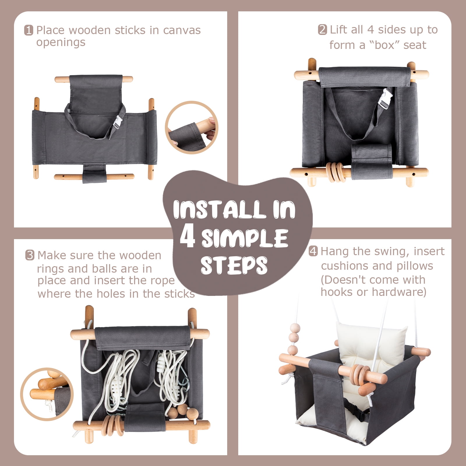 Baby Swing Outdoor Indoor Toddler Swing Seat with Safety Belt, Canvas Hanging Swings Outside Tree Swing Great Gift for Baby Boys Girls Kids Lovers - Image 3