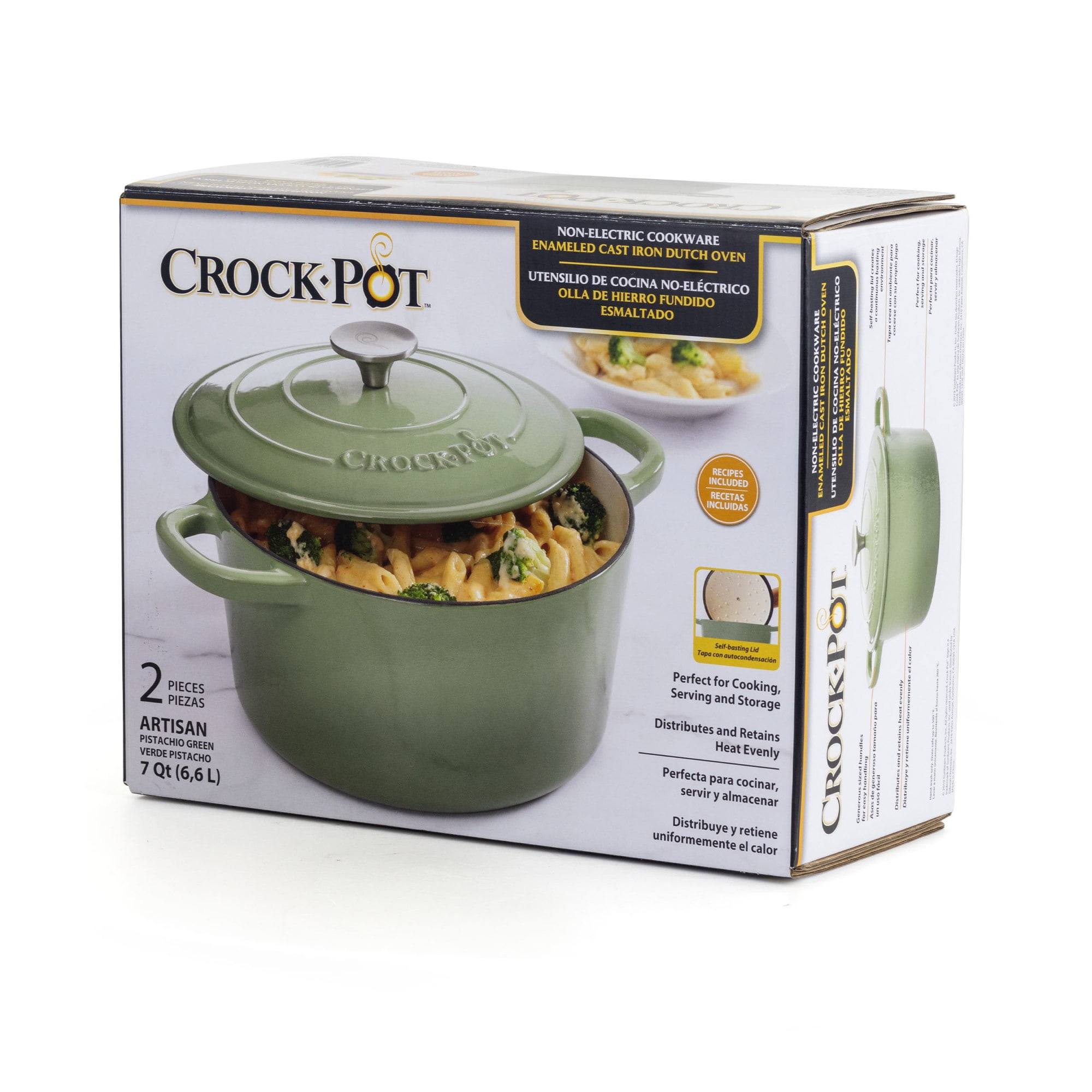 Crock-Pot Artisan 2 Piece 7 Quarts Enameled Cast Iron Dutch Oven in Pistachio Green - Image 6