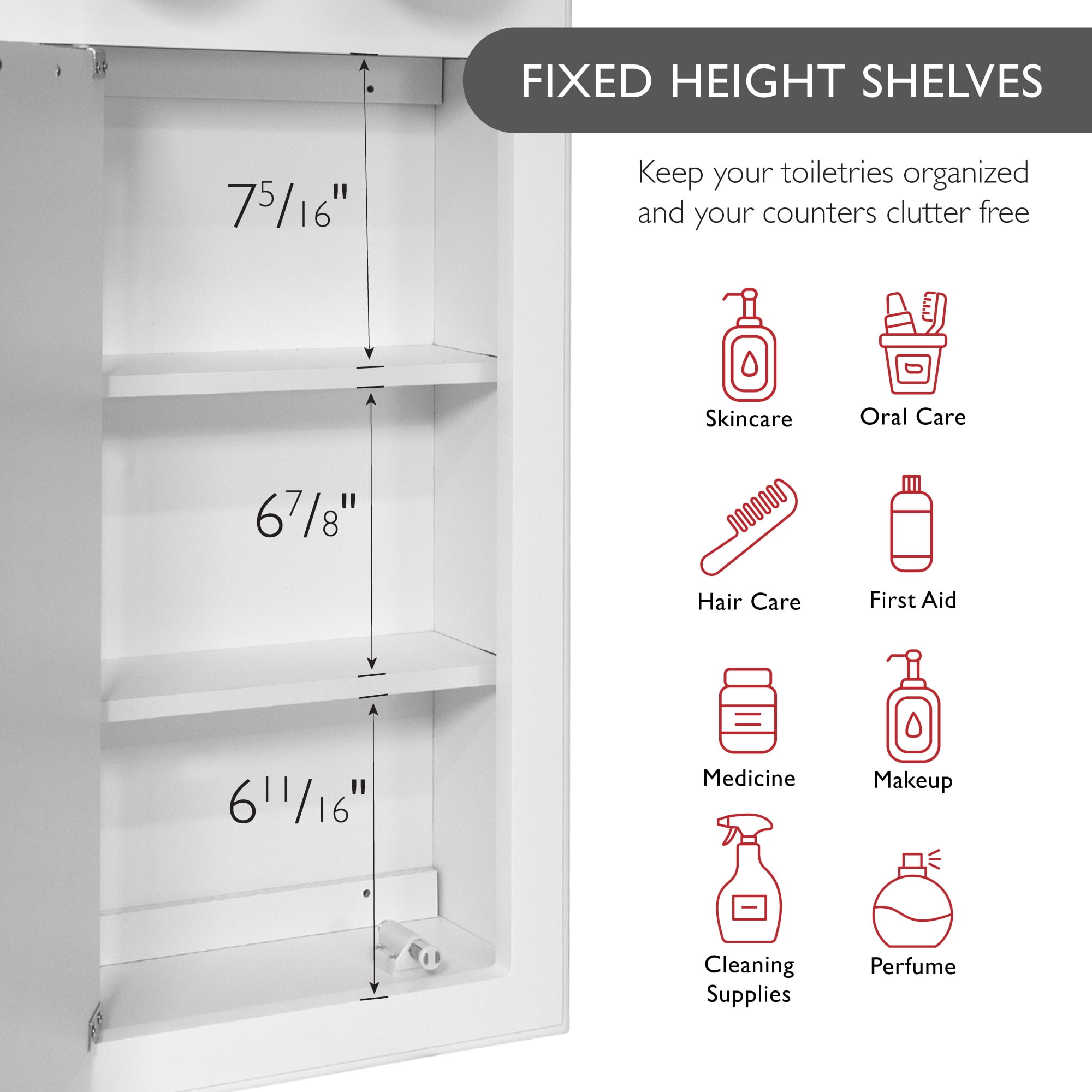 Design House Concord 36" Wall Mounted 5-Light Tri-View Bathroom Medicine Cabinet, White - Image 13