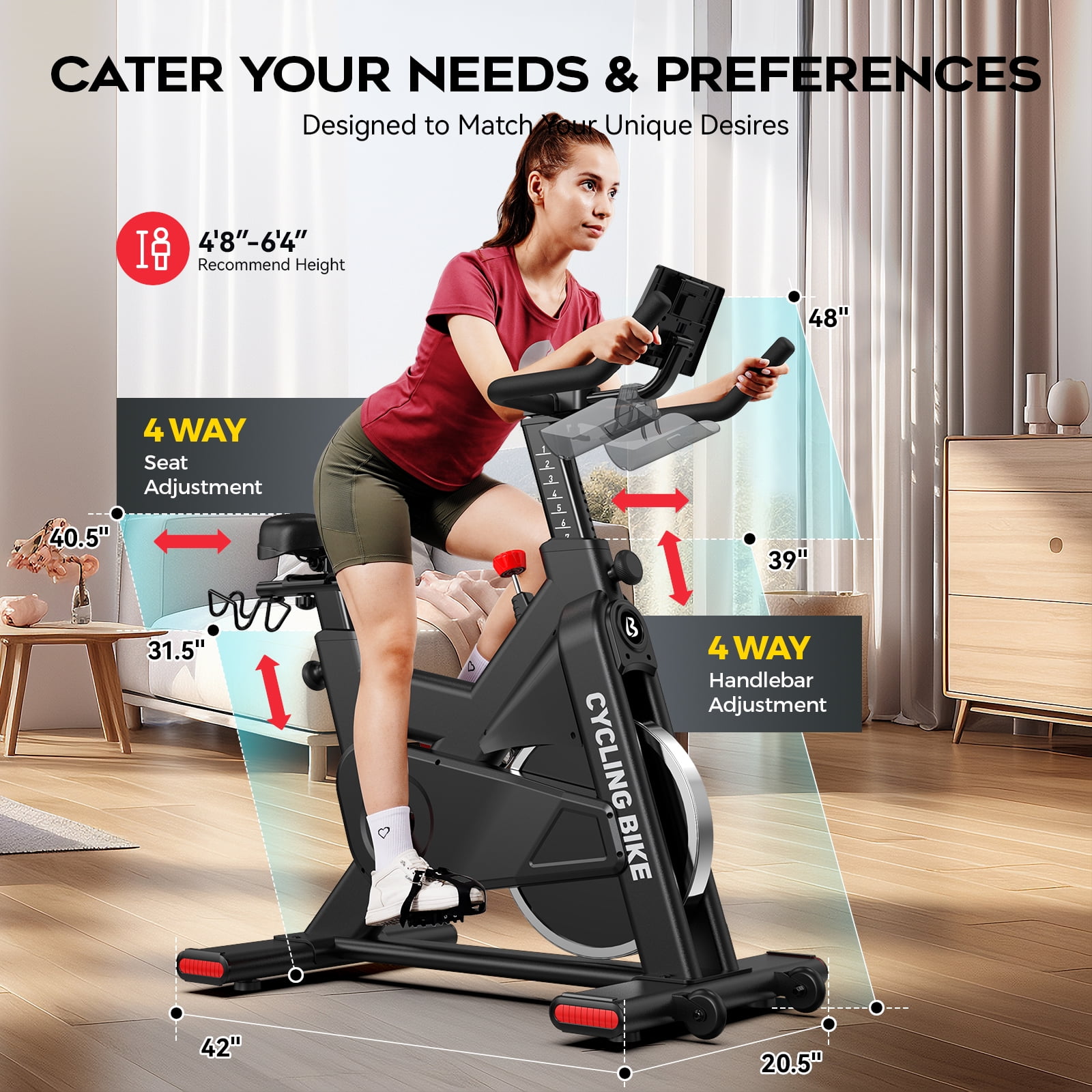 TOSSFD Magnetic Exercise Bike for Home Gym - 40 lbs Flywheel, 380 lbs Weight Capacity, Commercial Grade Indoor Cycling Bike, Stationary Bike with LCD Monitor & APP - Image 2