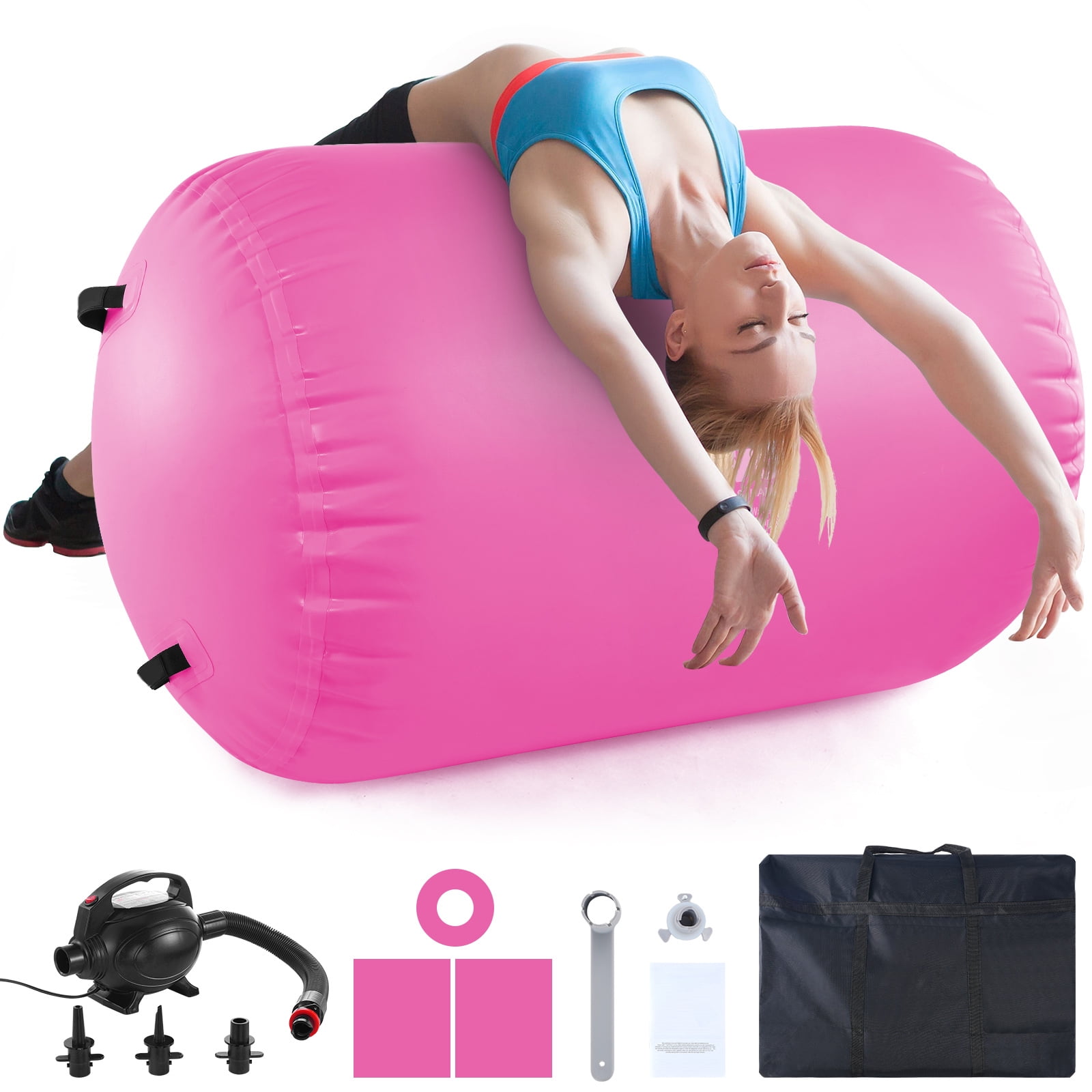 KFFKFF Air Mat for Tumbling, Round Inflatable Gymnastics Roller, Air Barrel Equipment with Electric Pump, Ideal for Home, Gym, Yoga, Cheer, Beach, Park, Water Activities, Pink - Image 8
