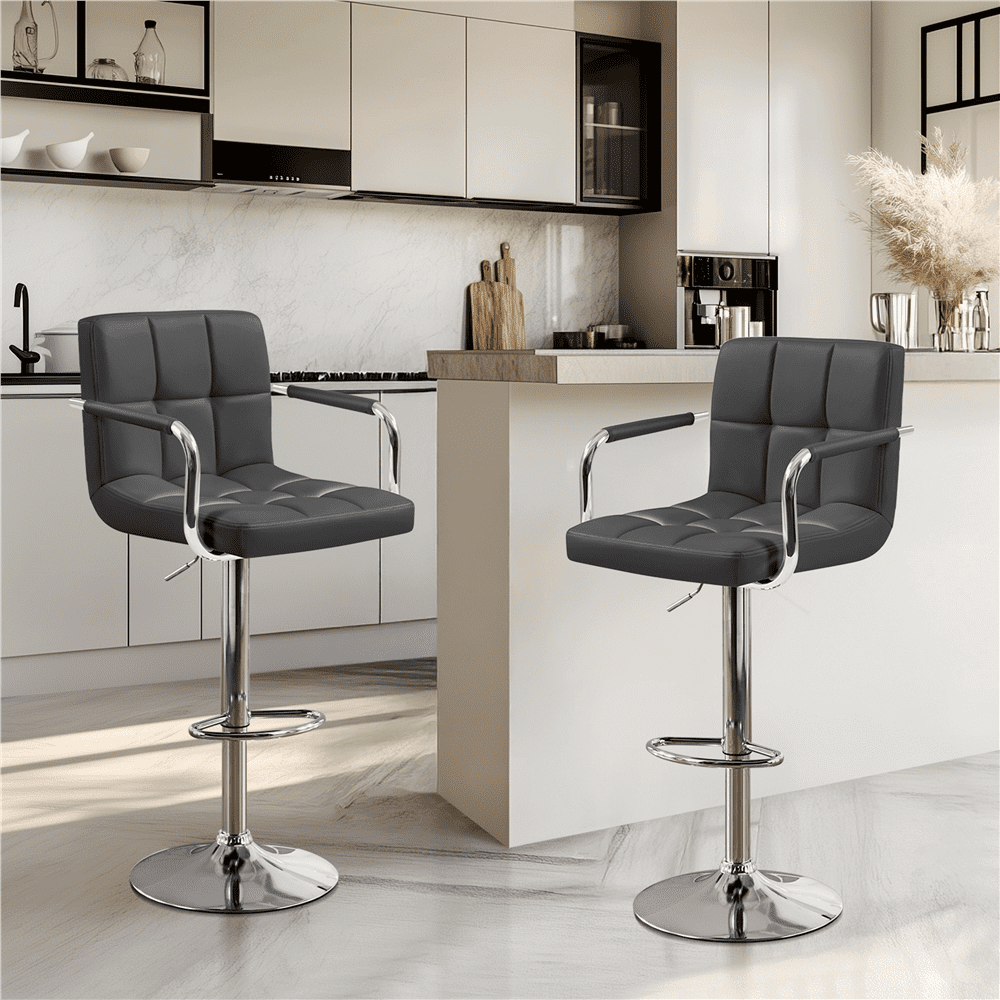 Renwick Bar Stool with Adjustable Height and Armrests, Set of 2, Gray - Image 2