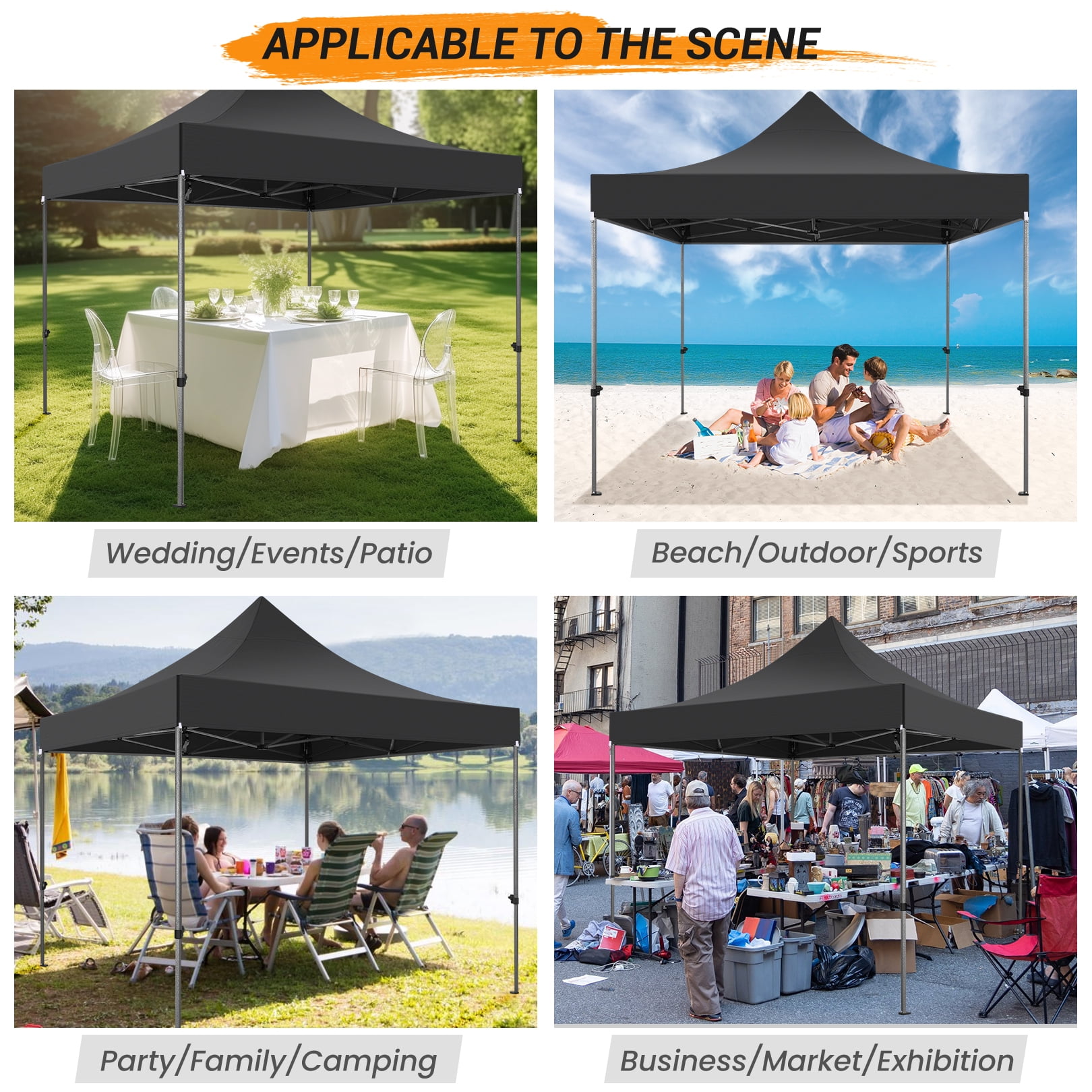 SANOPY 10x10 FT Pop Up Canopy Tent Outdoor Heavy Duty Commercial Instant Shelter Waterproof Party Tent Gazebo with 4 Removable Sidewalls, Roller Bag and 4 Sandbags, Black - Image 8