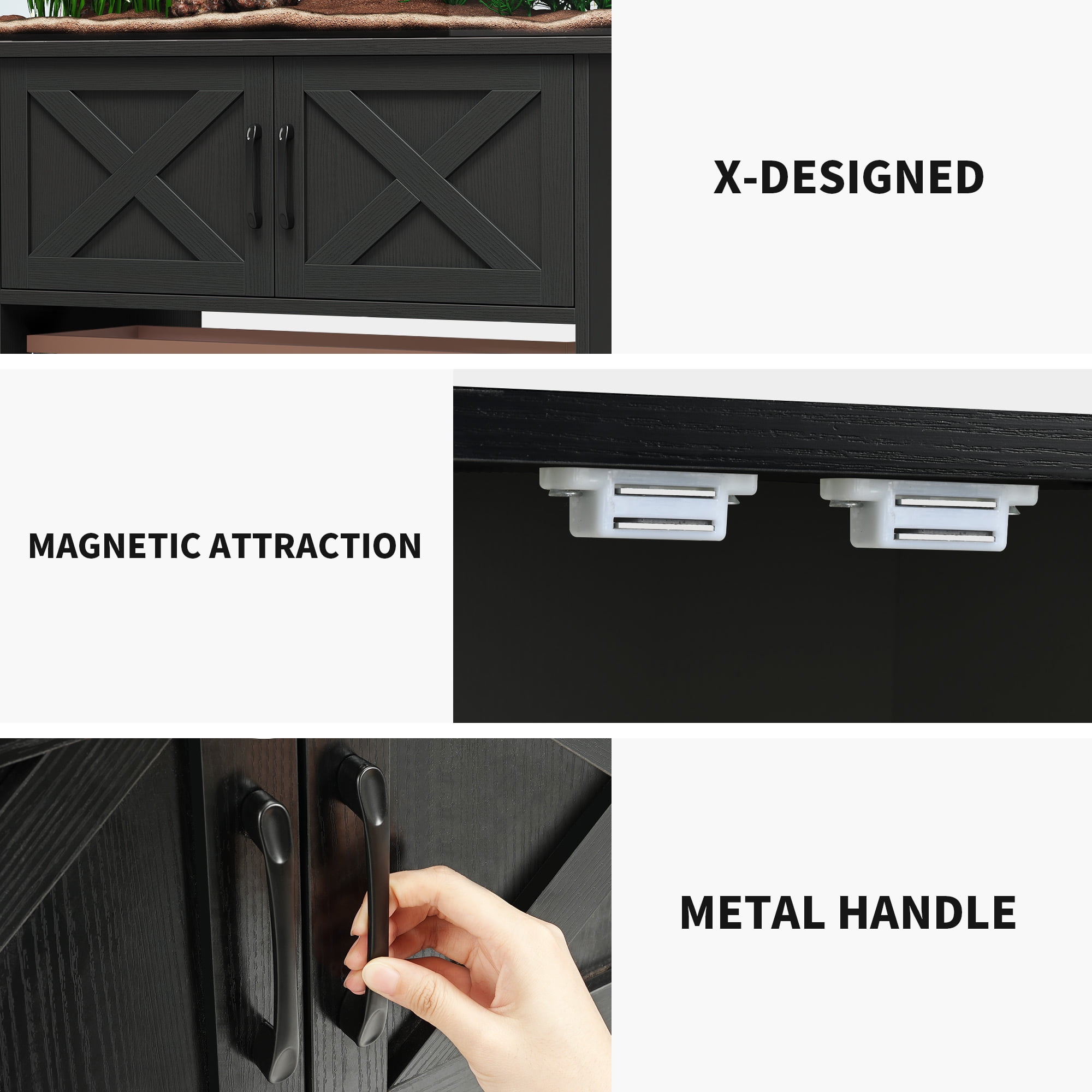 Dextrus Heavy Duty Metal Aquarium Stand with Power Outlets, 40-55 Gallon Fish Tank Stand, Turtle Tank, Reptile Terrarium with Cabinet, 670LBS Capacity-Black - Image 3