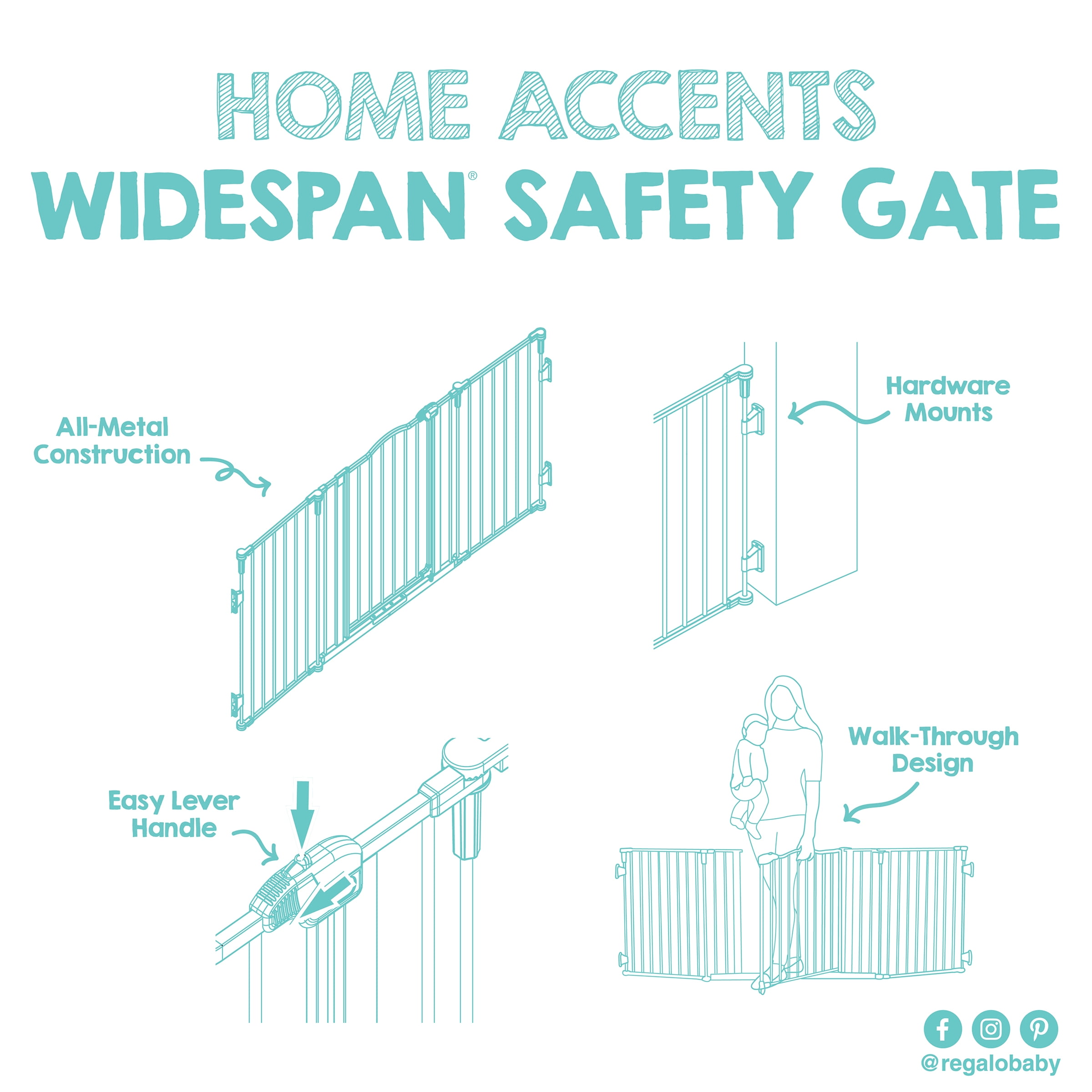 Regalo Deluxe Home Accents 74 inch Widespan Baby Safety Gate, Black, Ages 6 to 24 Months - Image 3