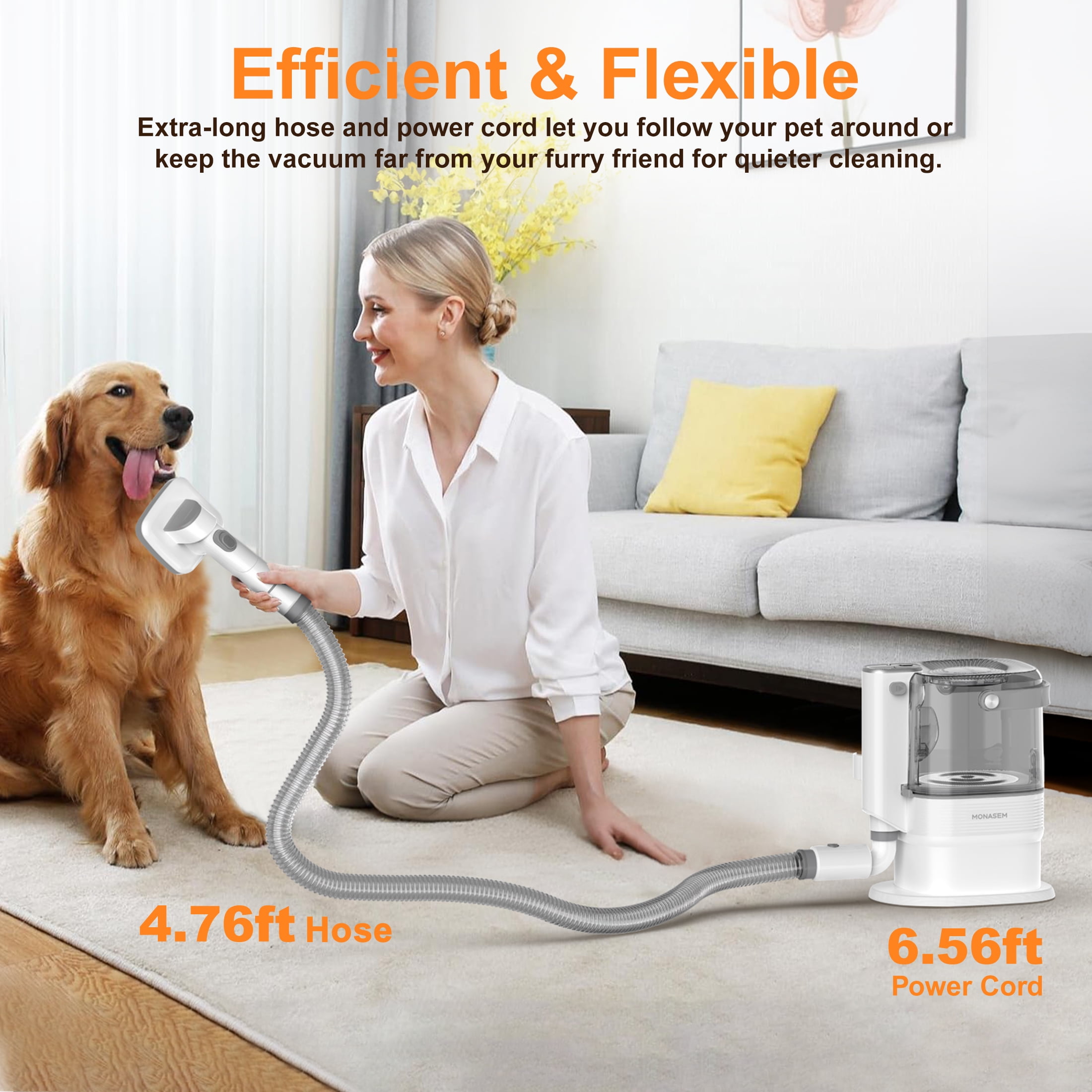 Monasem Dog Grooming Vacuum for Shedding, 13,200Pa Pet Grooming Vacuum Kit with Dogs Cats Clippers, 6 in 1 Low Noise Home Cleaning Tool - Image 6