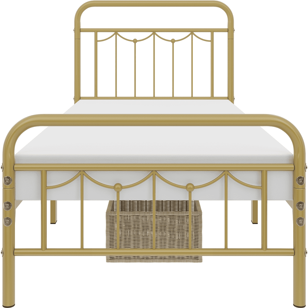 Alden Design Metal Platform Twin Bed with Vintage Headboard, Adult, Antique Gold - Image 12