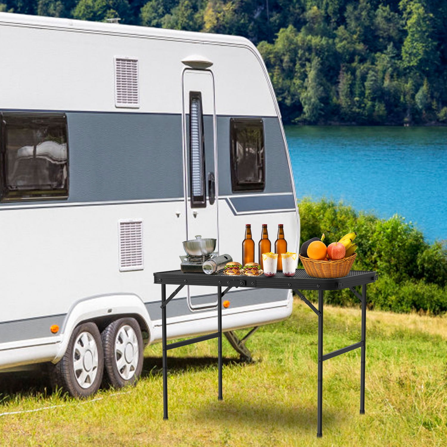 Moclever Portable Grill Table, Folding Camping Table Adjustable Height for Outdoor, 35x23x26in - Image 5