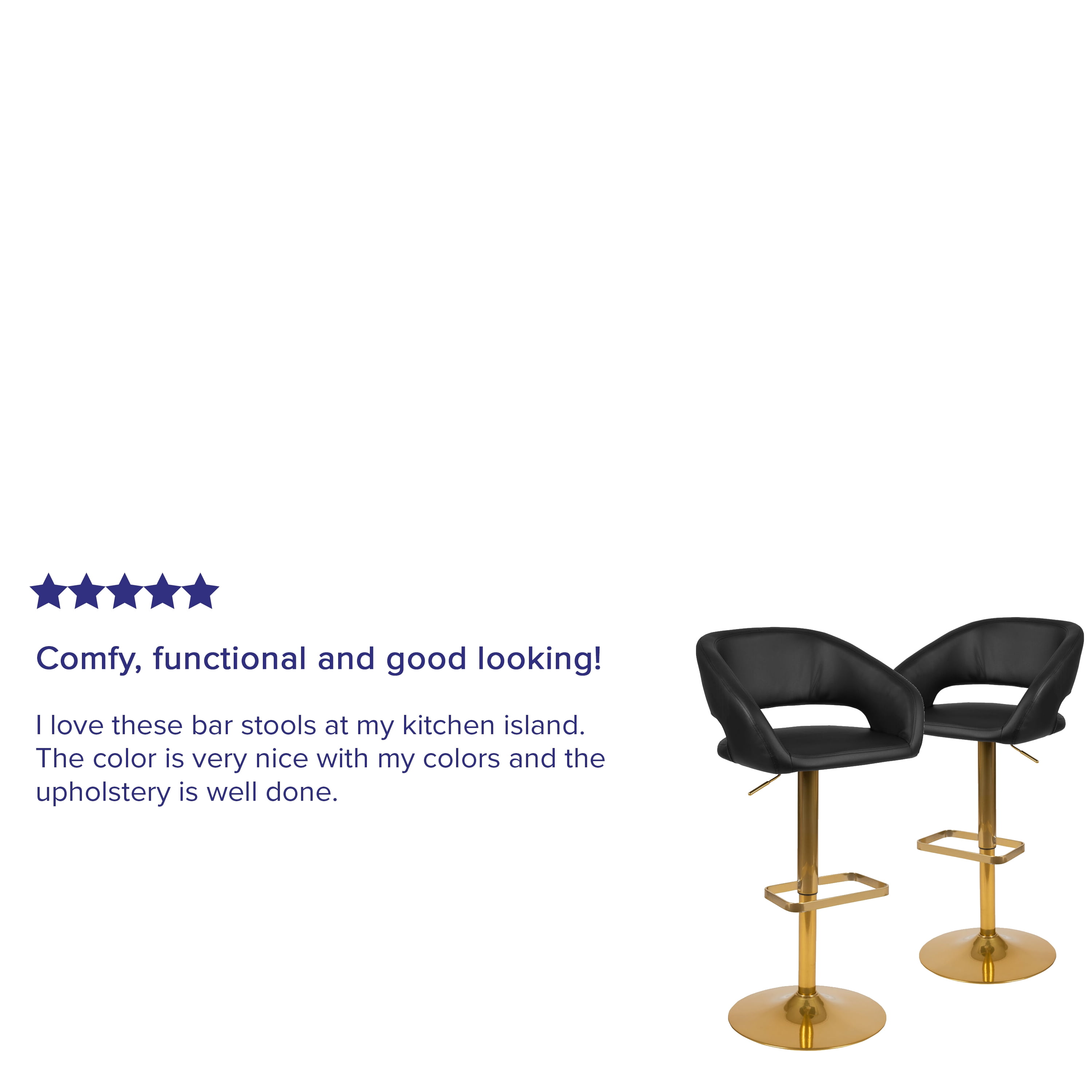 Flash Furniture Erik Contemporary Black Vinyl Adjustable Height Barstool with Rounded Mid-Back and Gold Base, Set of 2 - Image 10