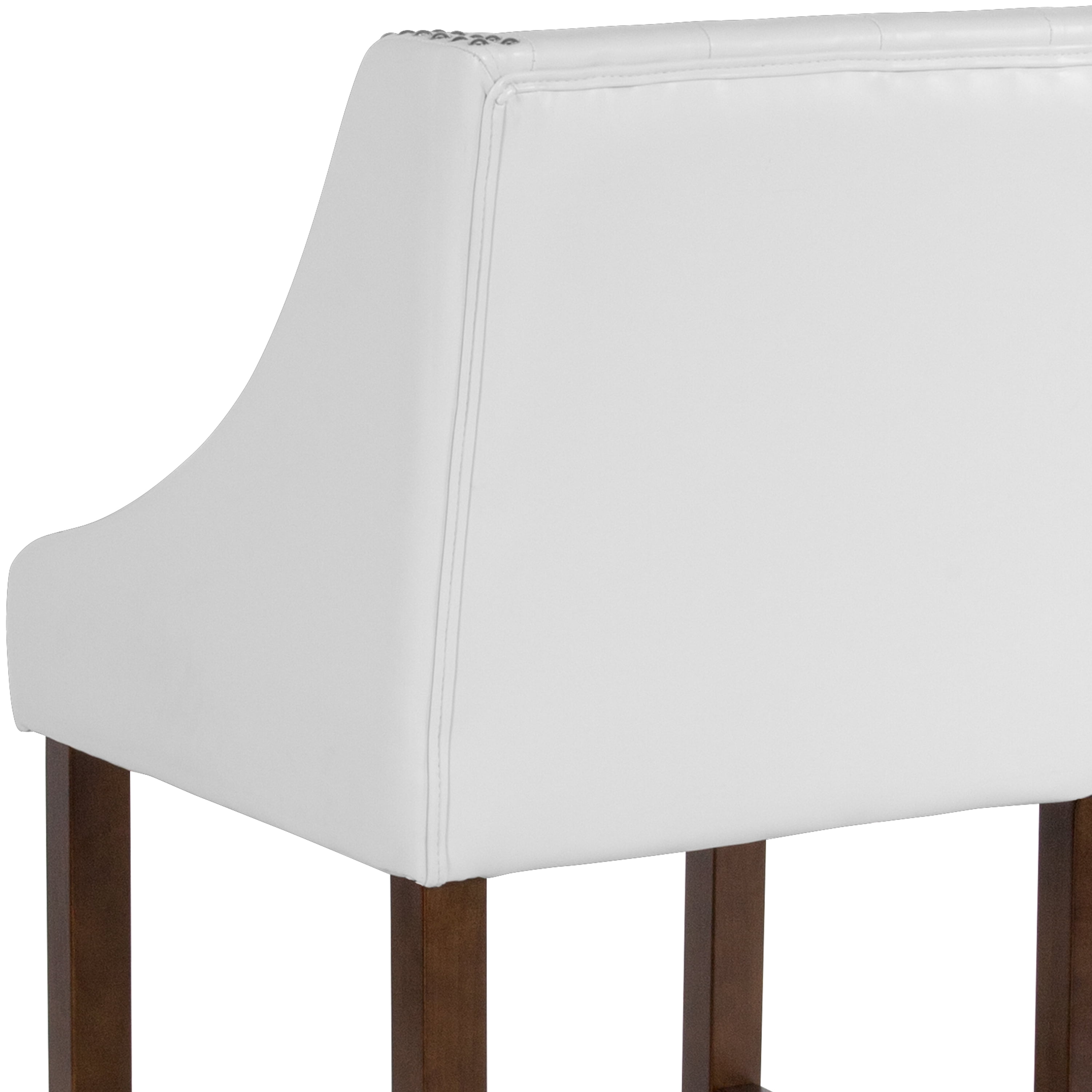 Flash Furniture Carmel Series 24" High Transitional Tufted Walnut Counter Height Stool with Accent Nail Trim in White LeatherSoft - Image 6