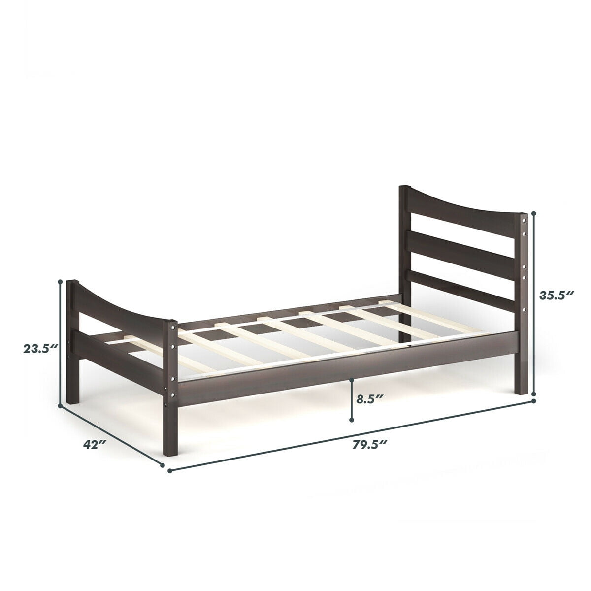 Gymax Twin Size Platform Bed Frame Foundation w/Headboard &Wood Slat Support Espresso - Image 4
