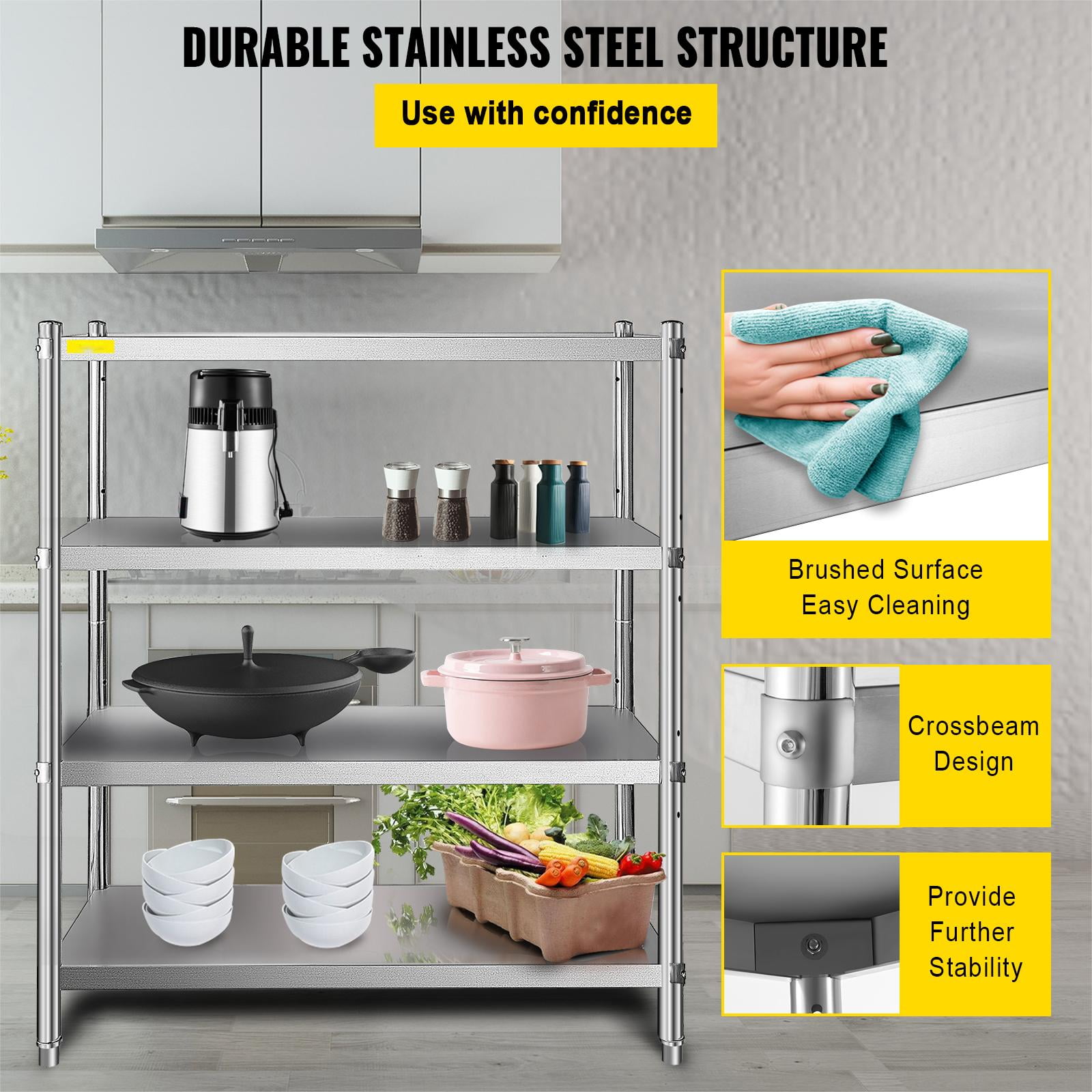 BENTISM 46.8x18.5 inch Stainless Steel Shelf Heavy Duty Shelf 4 Tire Rack Kitchen Shelf Storage - Image 6