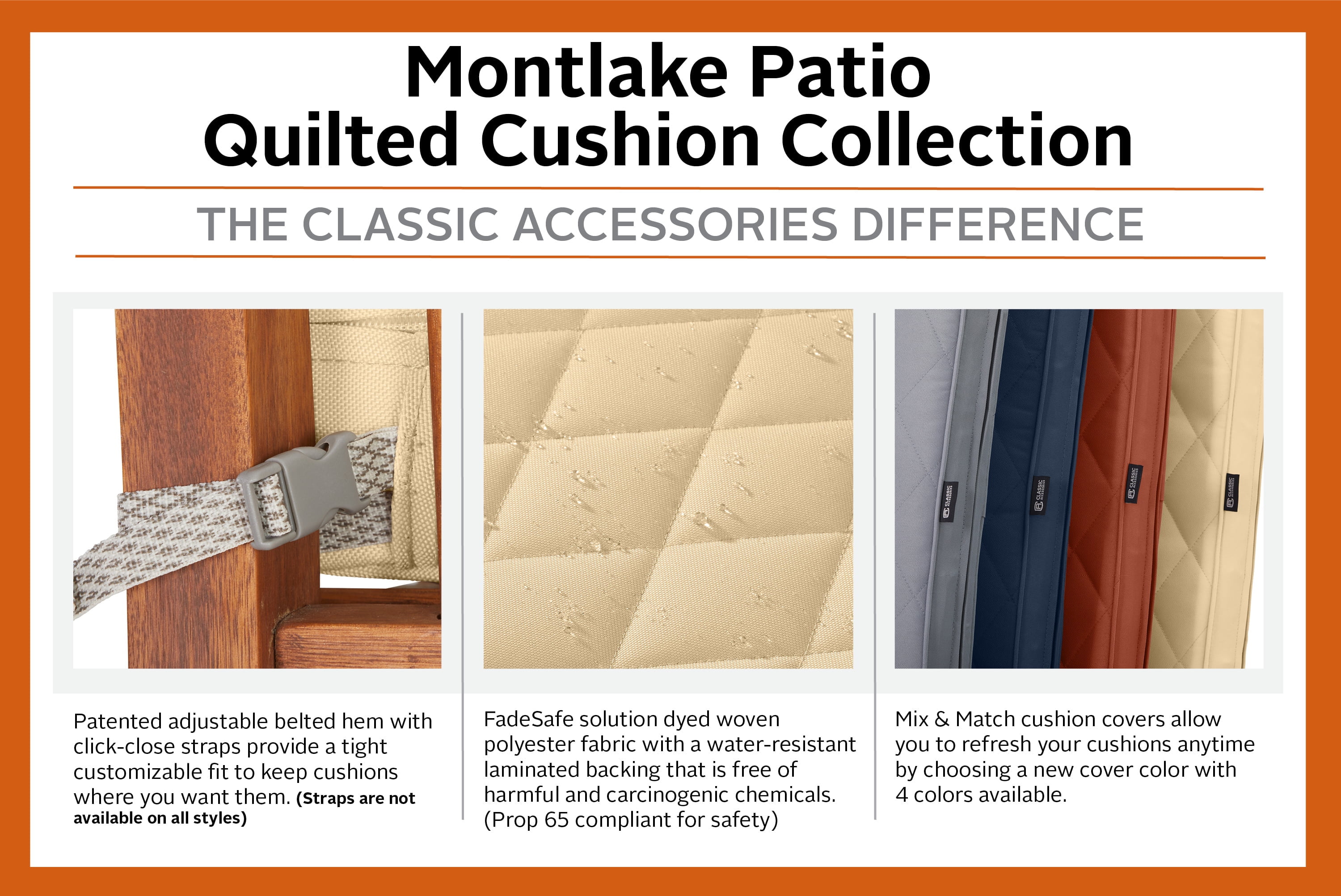 Classic Accessories Montlake FadeSafe Water-Resistant Patio Chaise Quilted Cushion, 80 x 26 x 3 inch, Spice - Image 16