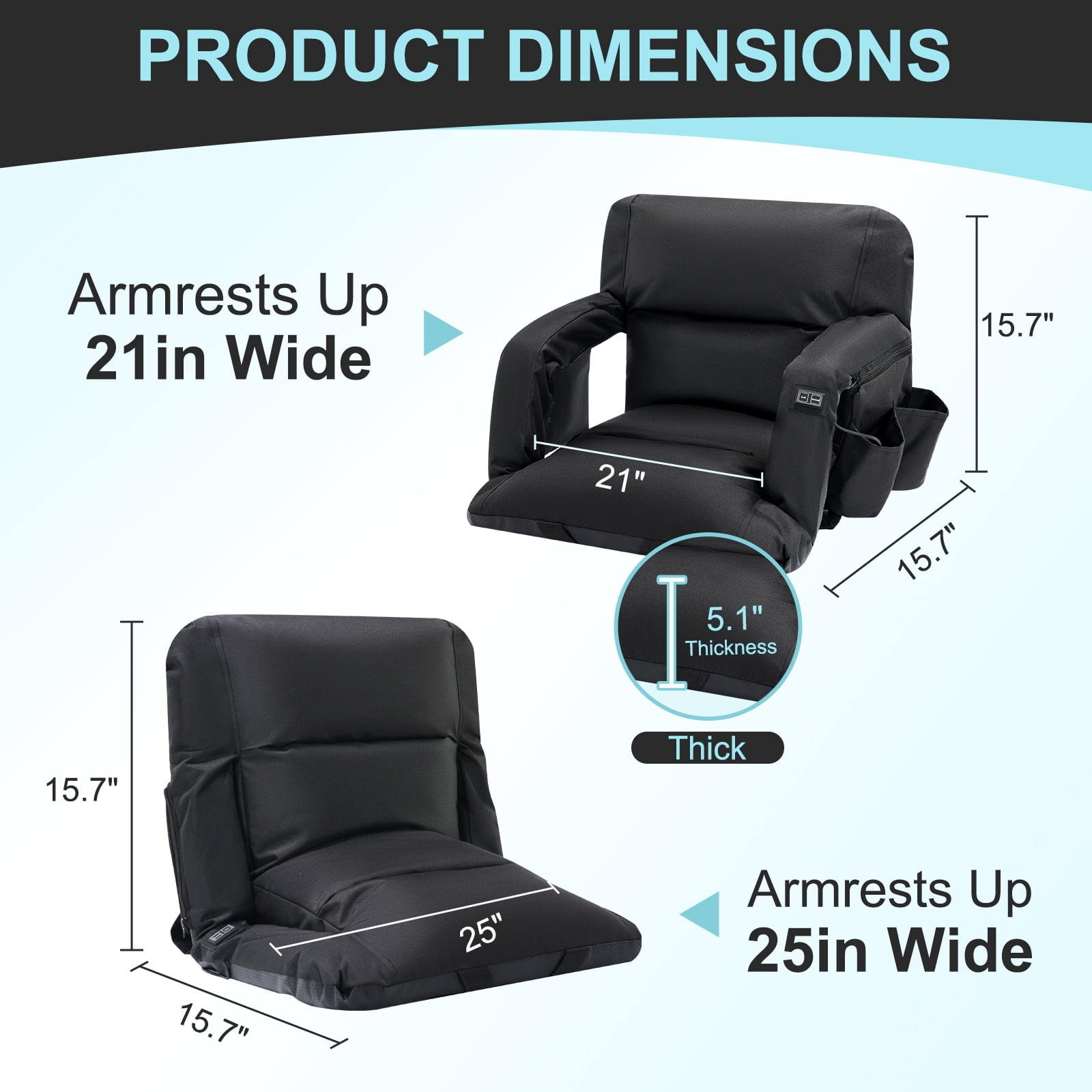 Slsy Dual-Sided Heated Ion Stadium Seats for Bleachers with Back & Arm Support and Wide Cushion, Extra Portable 6 Reclinng Positions Bleacher Seat for Outdoor Camping Games Sports - Image 9
