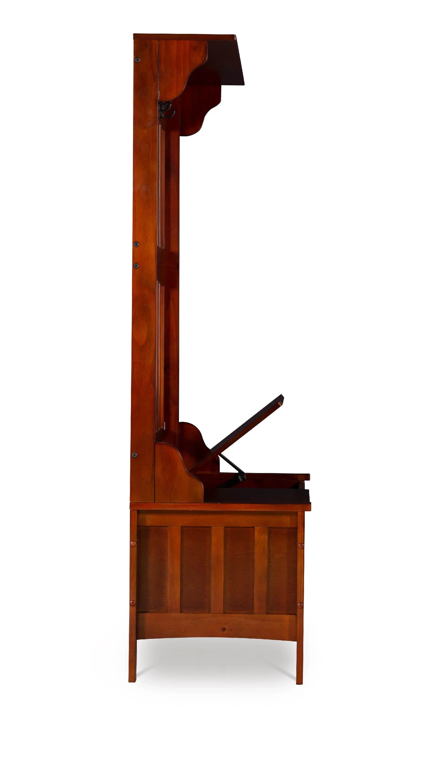 Linon Fletcher Free Standing Hall Tree with 4 Hooks and Split Seat Storage Bench, Walnut - Image 3