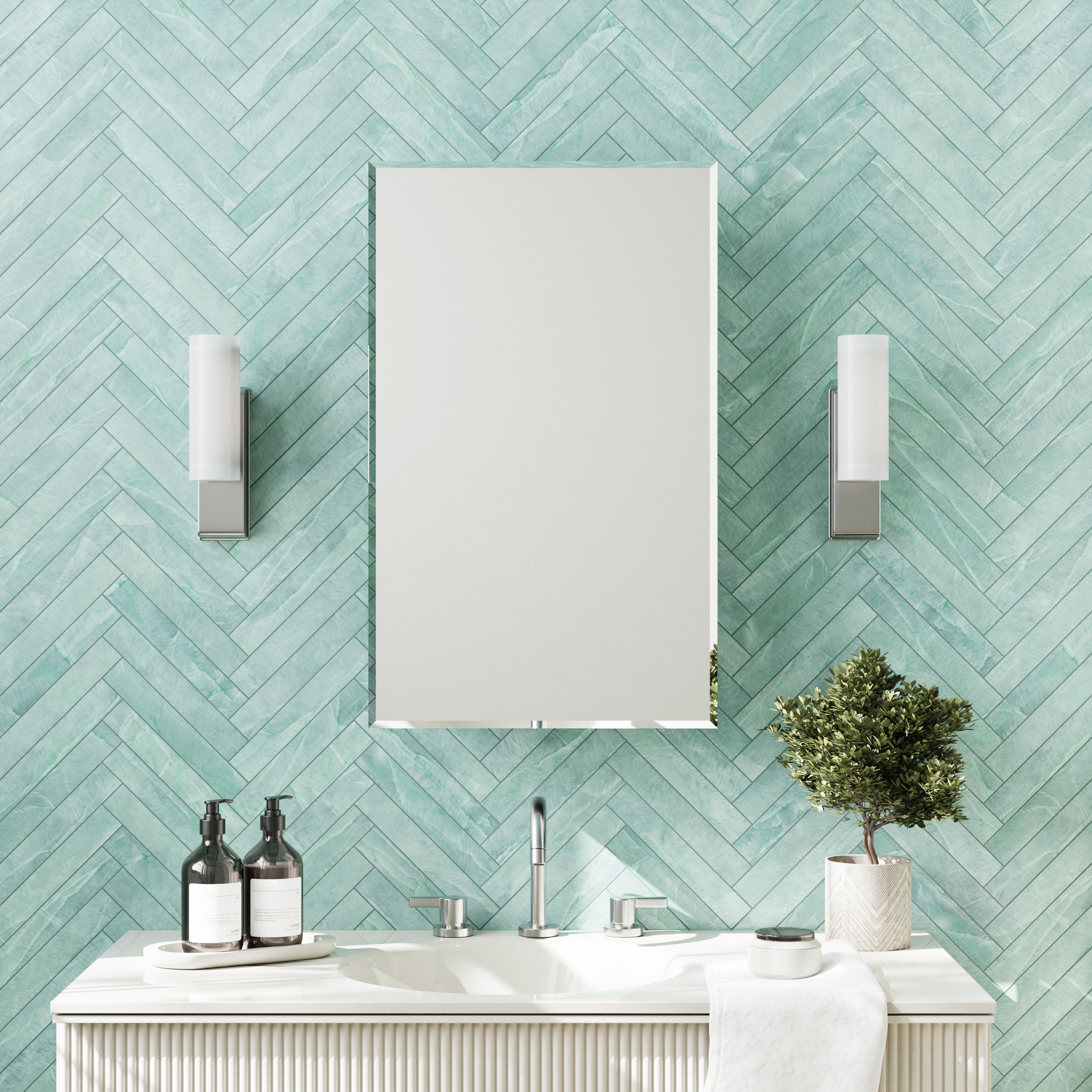 Zenna Home Frameless Mirror Rectangle Steel Medicine Cabinet, 16" x 26", Recessed or Surface-Mount - Image 3