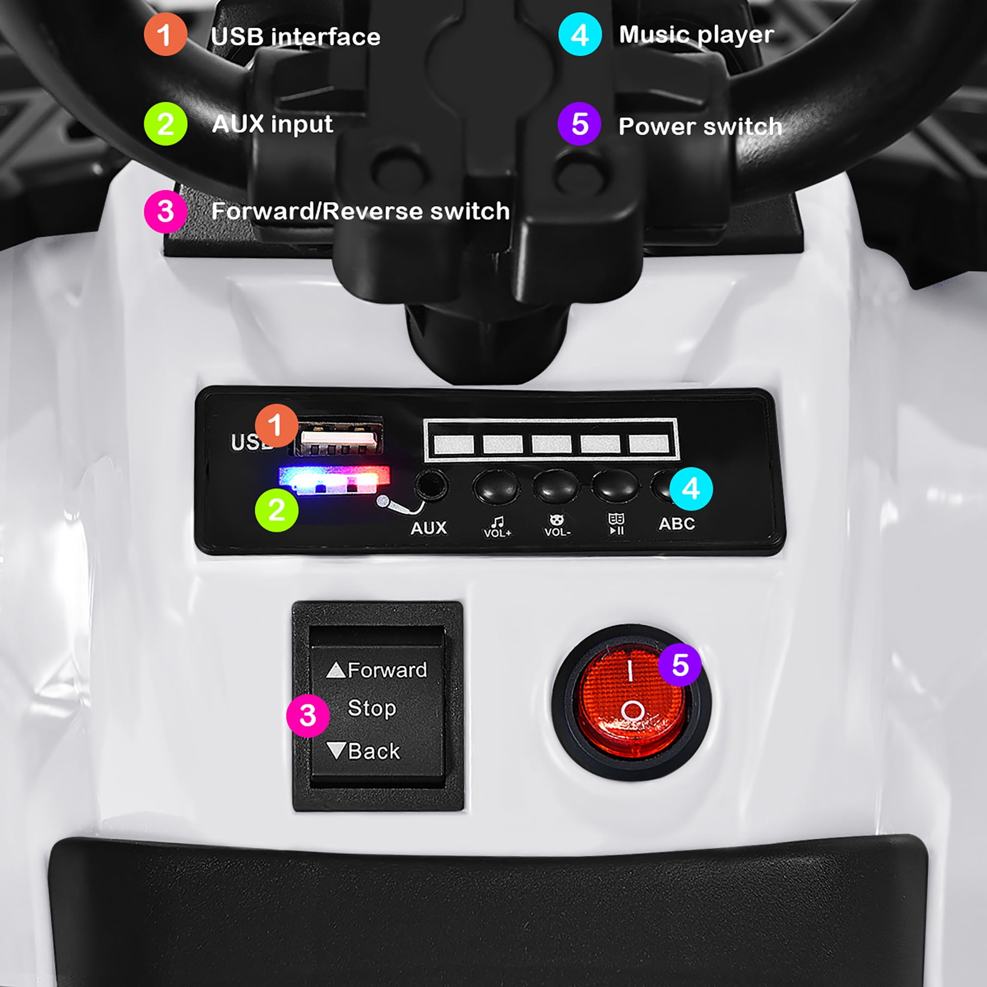 Costway Kids Ride On ATV Quad 4 Wheeler Electric Toy Car 6V Battery Power Led Lights, White - Image 2