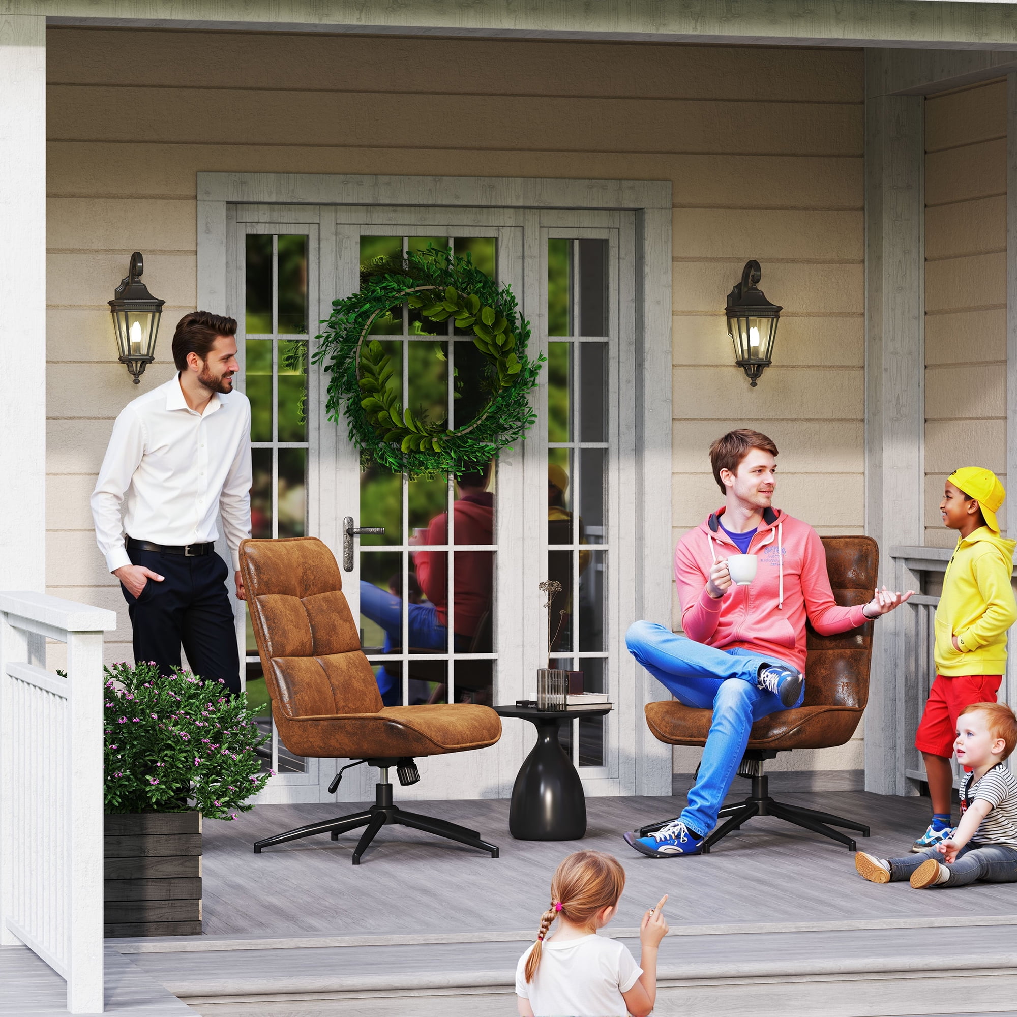 Homy Casa Office Desk Chair, Adjustable Height 15° Tilt High Back Swivel Leisure Chair Makeup Vanity Chair, Brown - Image 3