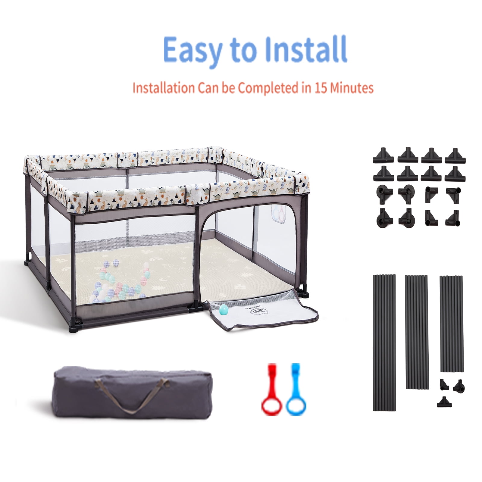 Joypony Baby Playpen with Mat, 50inch Large Play Yard Activity Center for Babies and Toddlers - Image 4