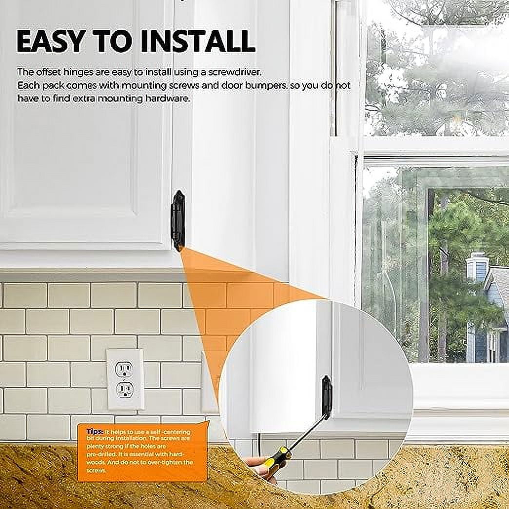 Ravinte 60 Packs 30 Pairs 3/8" Inset Inset Cabinet Hinges Matte Black Self Closing Hinges for Kitchen Cabinets & Doors - Image 3