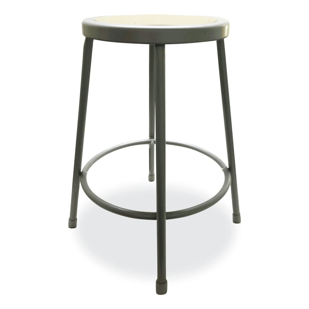 Alera Industrial Metal Shop Stool, 24" Seat Height, Supports up to 300 lbs., Brown Seat/Gray Back, Gray Base -ALEIS6624G - Image 2