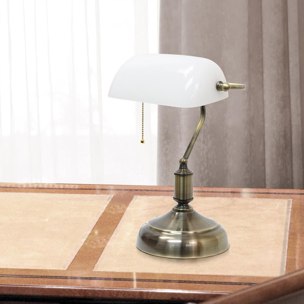 Simple Designs Executive Banker's Desk Lamp with Glass Shade, White - Image 3