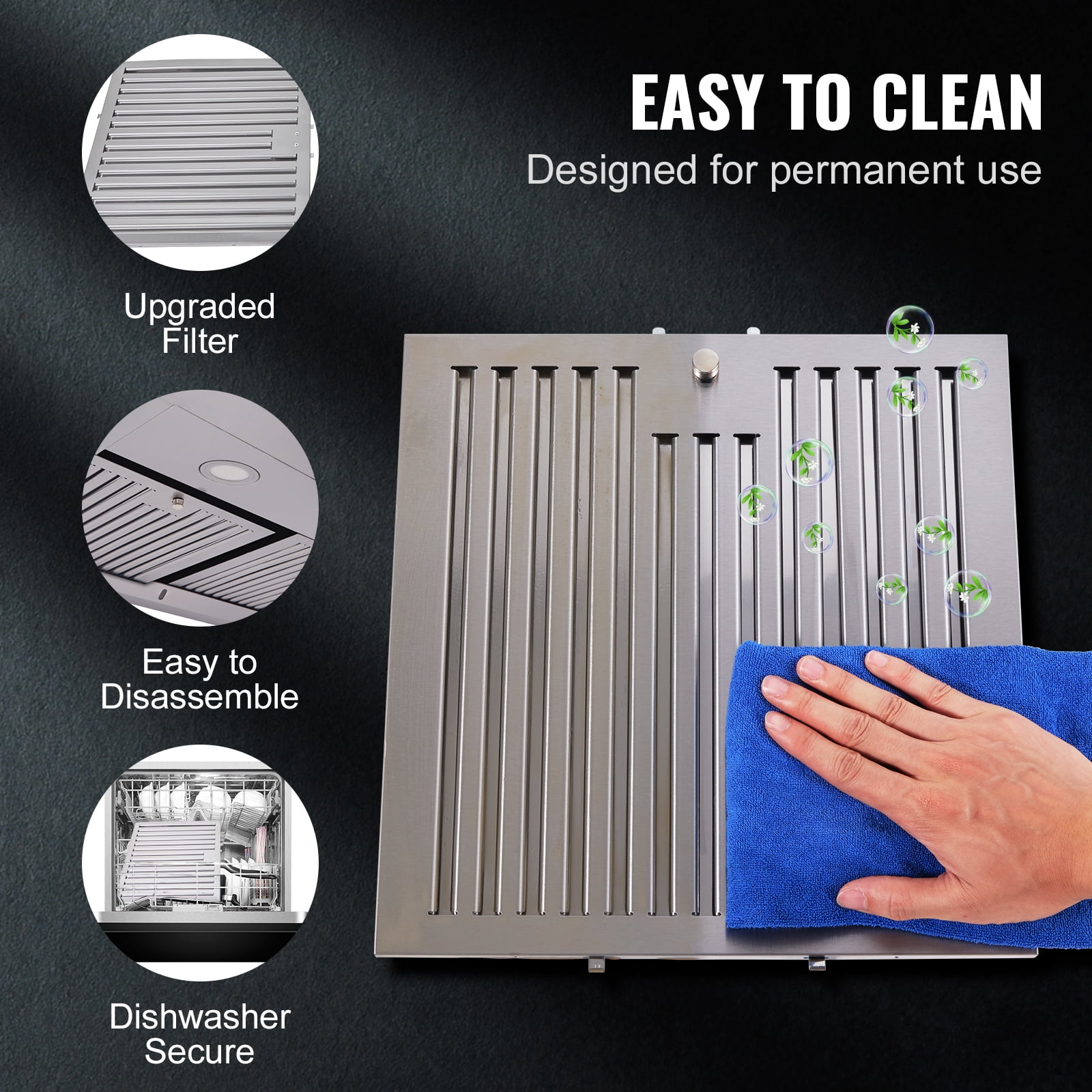 KFFKFF 30" Under Cabinet Range Hood Ductless Kitchen Vent Stainless Steel LED - Image 5