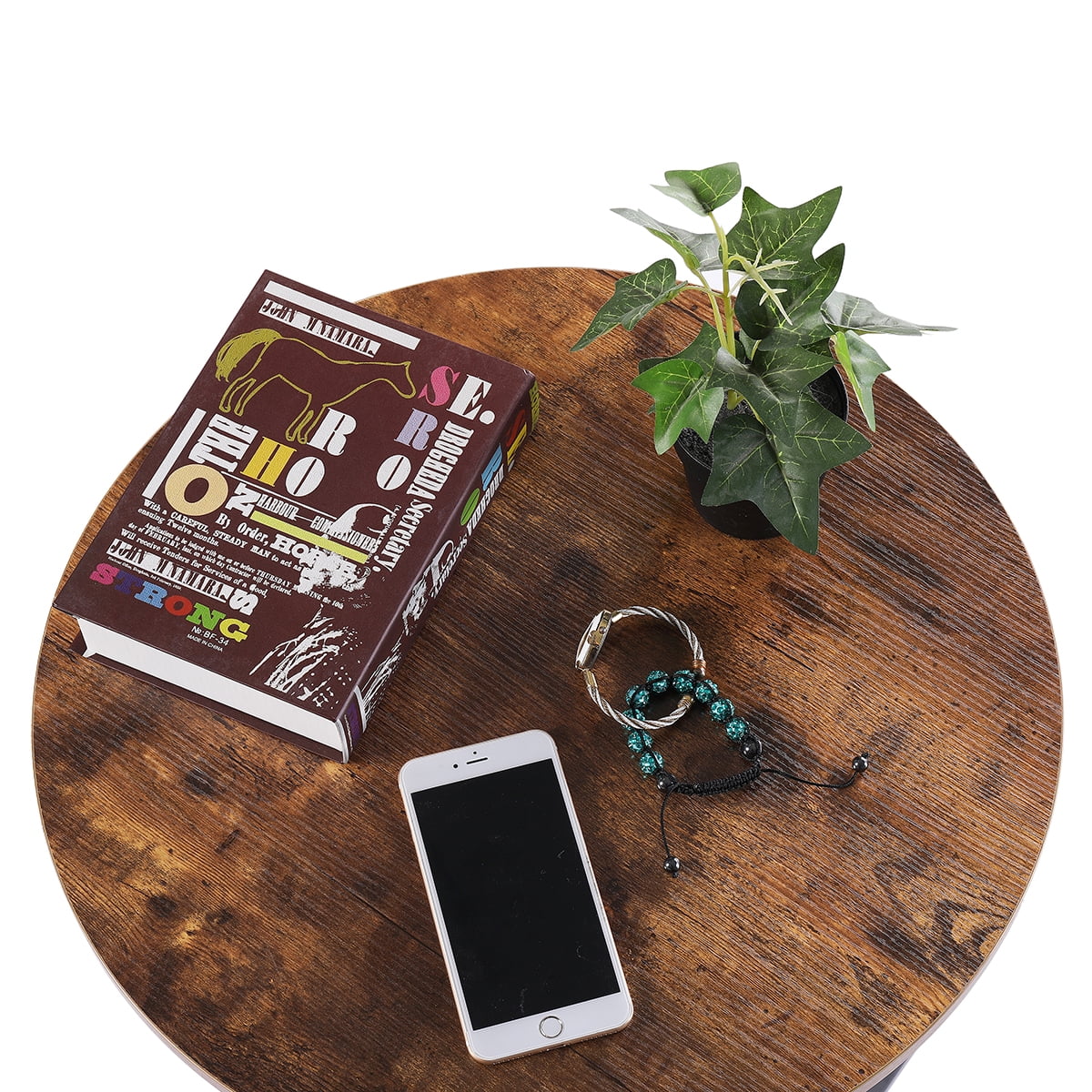 Small Round 2 Tier Wooden Side End Table for Small Spaces Bedroom Living Room Accent Tables Nightstand 22 Inch Height, Brown and Black Frame - Image 9